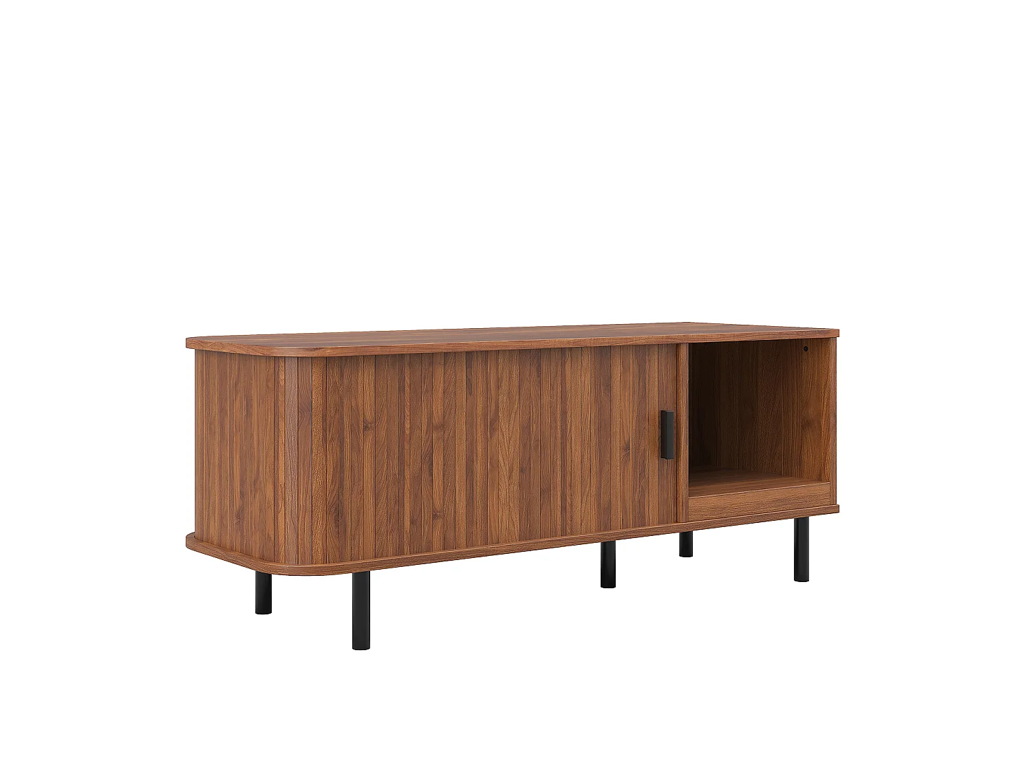 Table basse rectangulaire moderne 110x40x55cm - avec porte coulissante et étagère ouverte - Rayures verticales - Marron