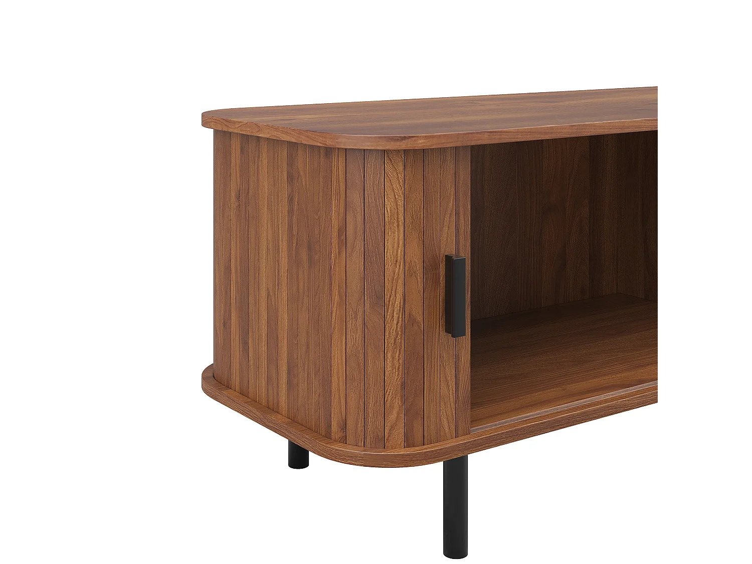 Table basse rectangulaire moderne 110x40x55cm - avec porte coulissante et étagère ouverte - Rayures verticales - Marron