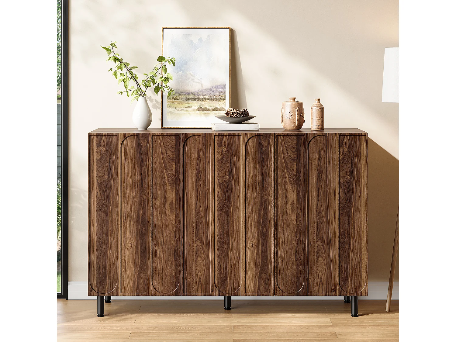 Buffet/Meuble à chaussures 120x37x80 cm - Avec 3 portes - Étagères réglables - 5 pieds en métal - MDF - Marron