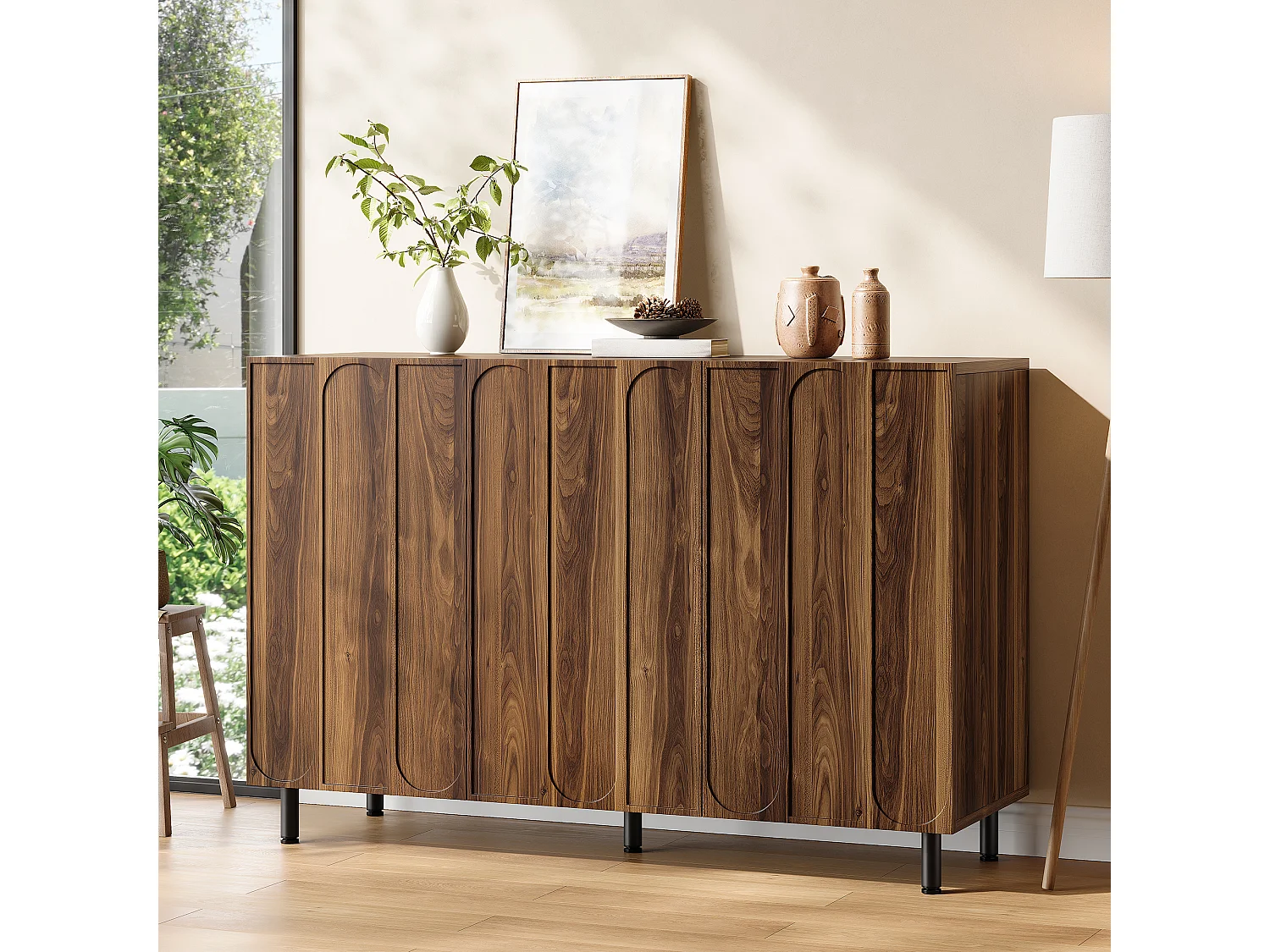 Buffet/Meuble à chaussures 120x37x80 cm - Avec 3 portes - Étagères réglables - 5 pieds en métal - MDF - Marron