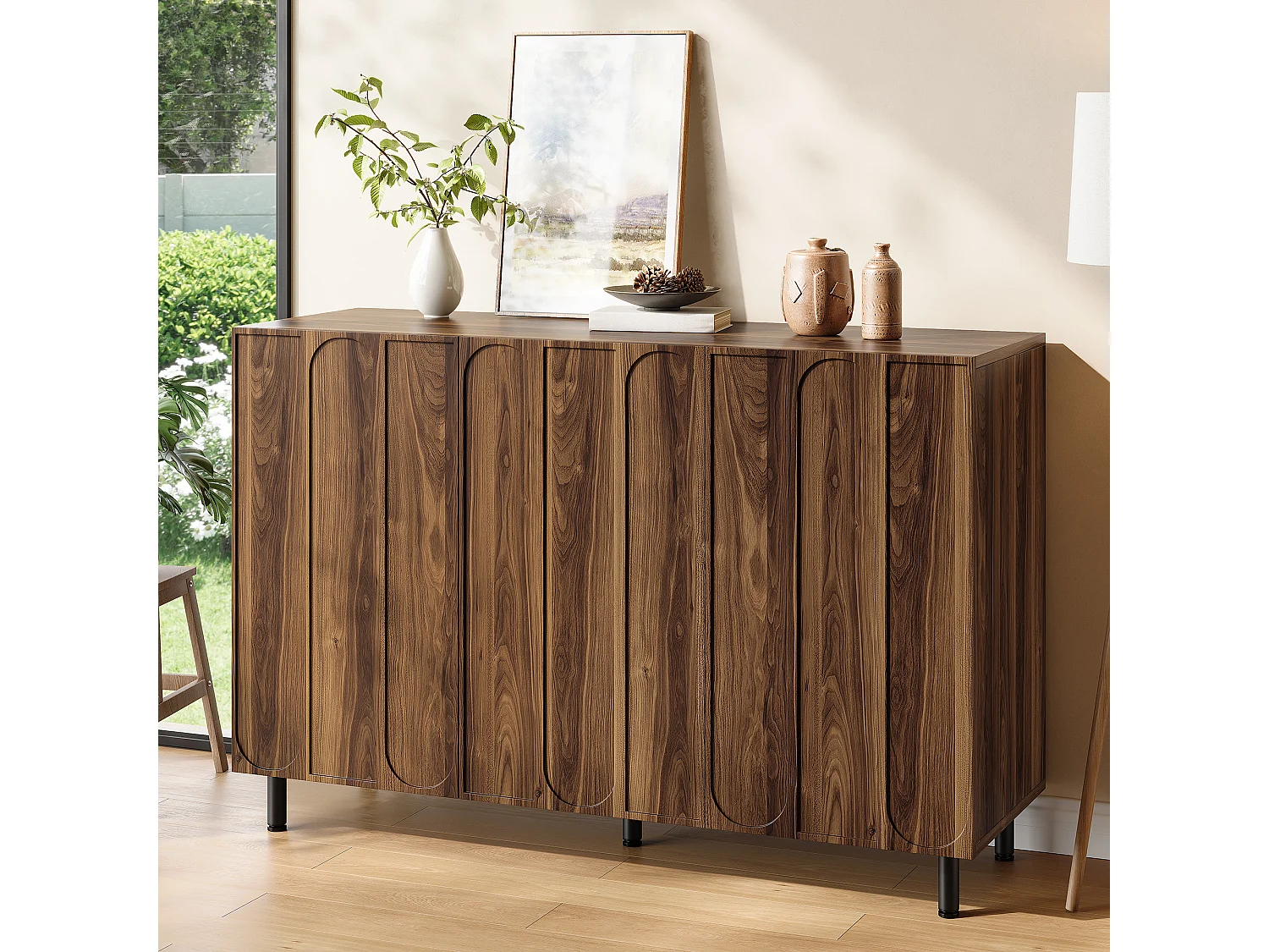 Buffet/Meuble à chaussures 120x37x80 cm - Avec 3 portes - Étagères réglables - 5 pieds en métal - MDF - Marron