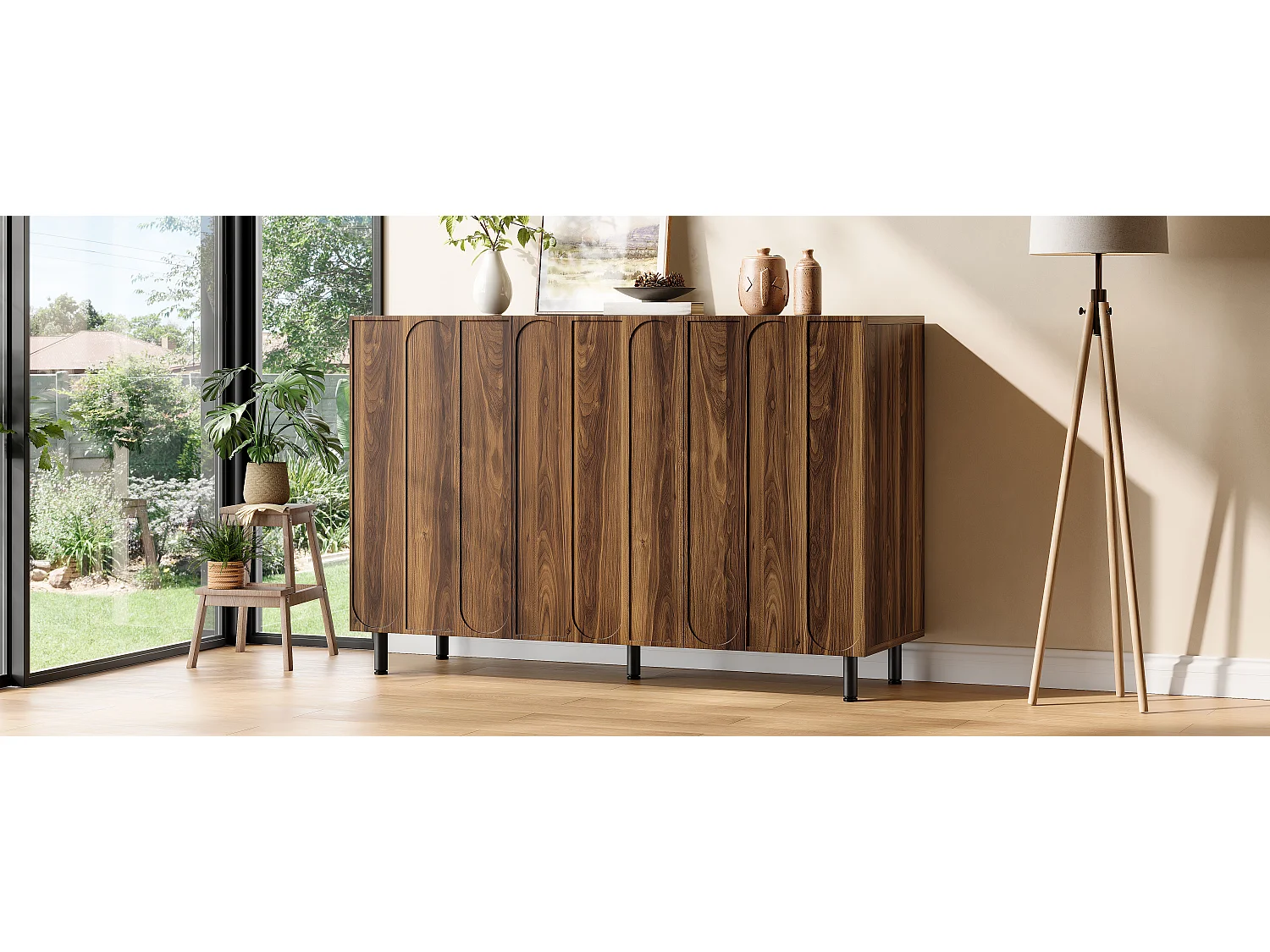 Buffet/Meuble à chaussures 120x37x80 cm - Avec 3 portes - Étagères réglables - 5 pieds en métal - MDF - Marron