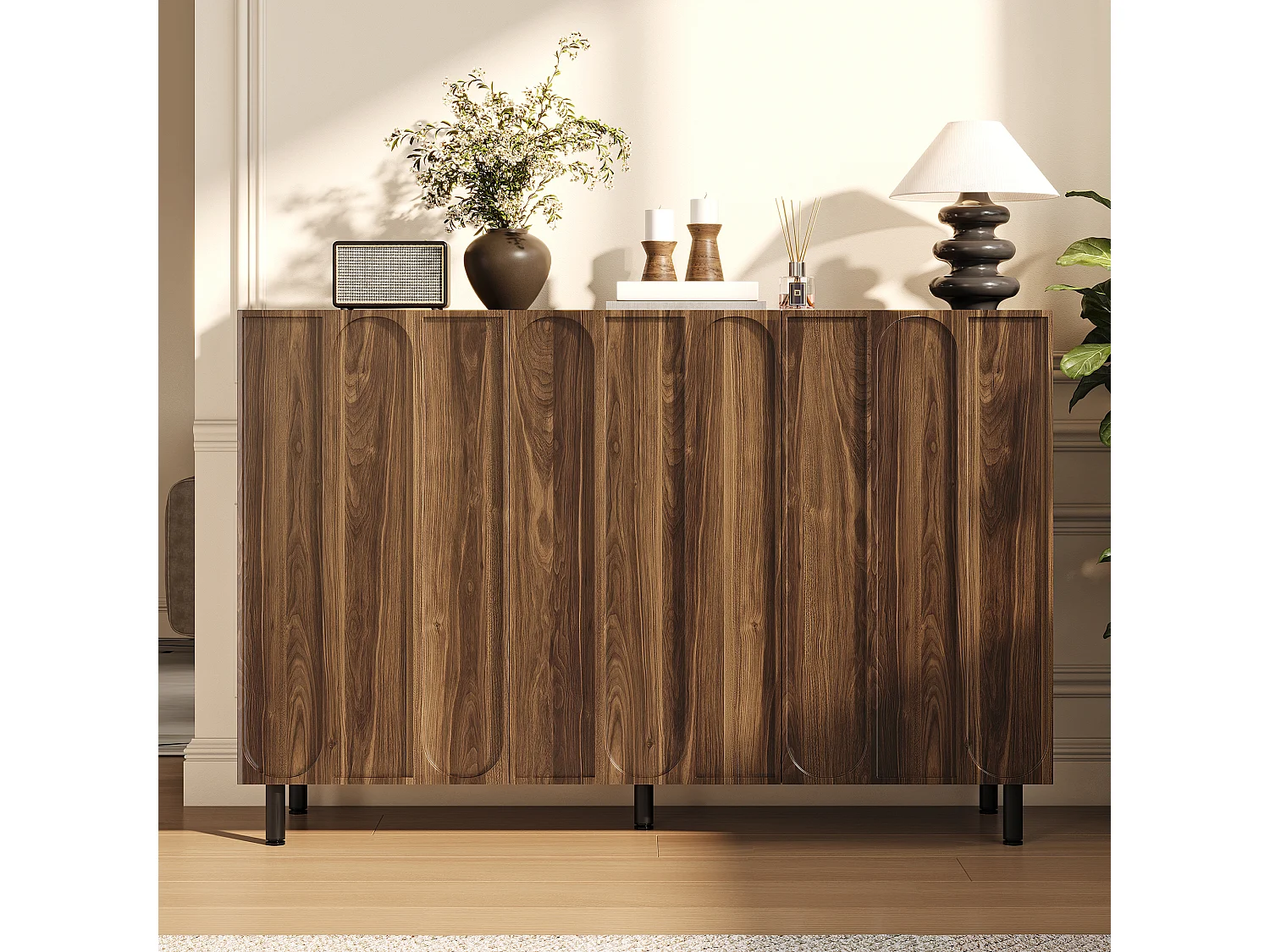 Buffet/Meuble à chaussures 120x37x80 cm - Avec 3 portes - Étagères réglables - 5 pieds en métal - MDF - Marron