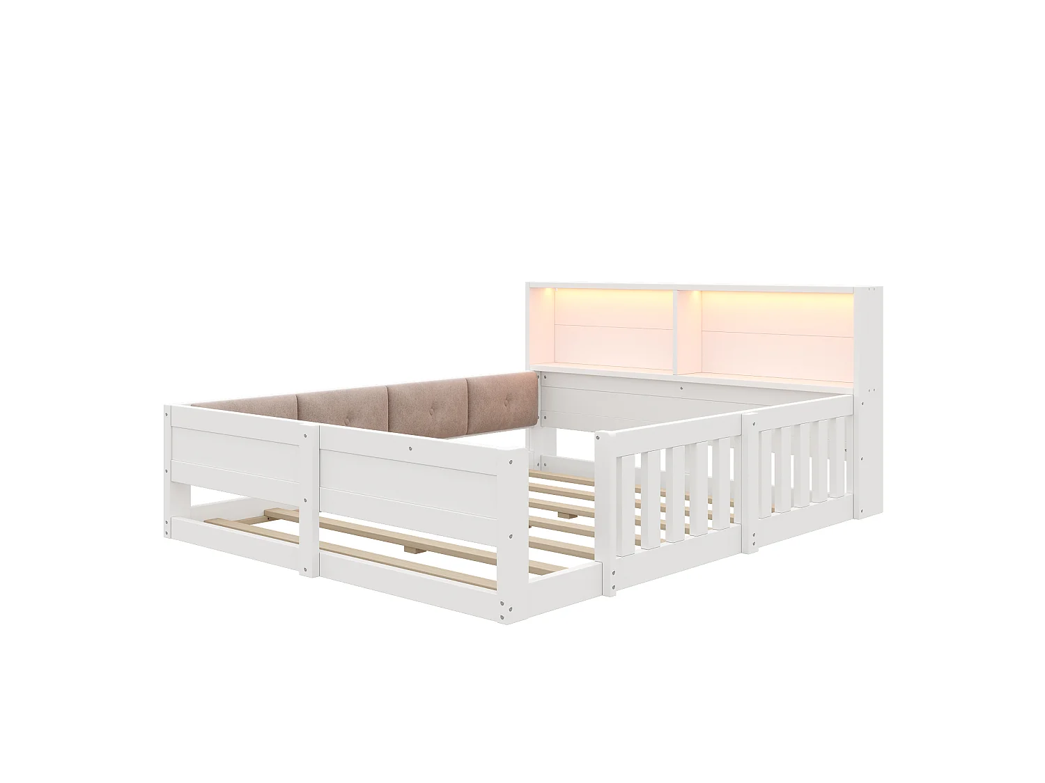 Kinderbett 140 x 200 cm - mit Sicherheitsbarrieren - gepolsterte Seitenpaneele - mit LED-Lichtband - weiß (Matratze nicht enthalten)