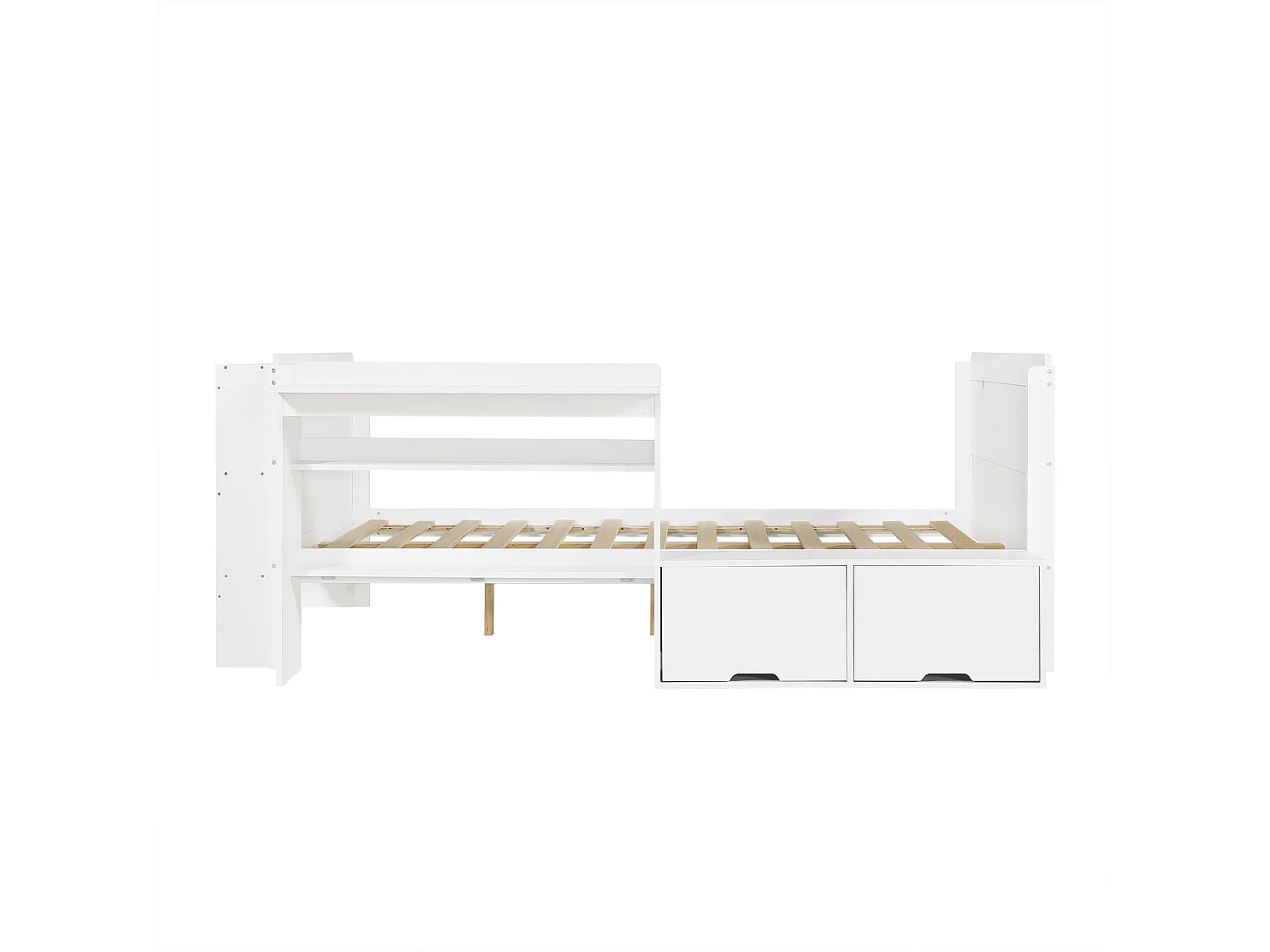 Lit en bois 120x200 cm - avec bureau et compartiment de rangement - peut être installé à gauche ou à droite - blanc (sans matelas)