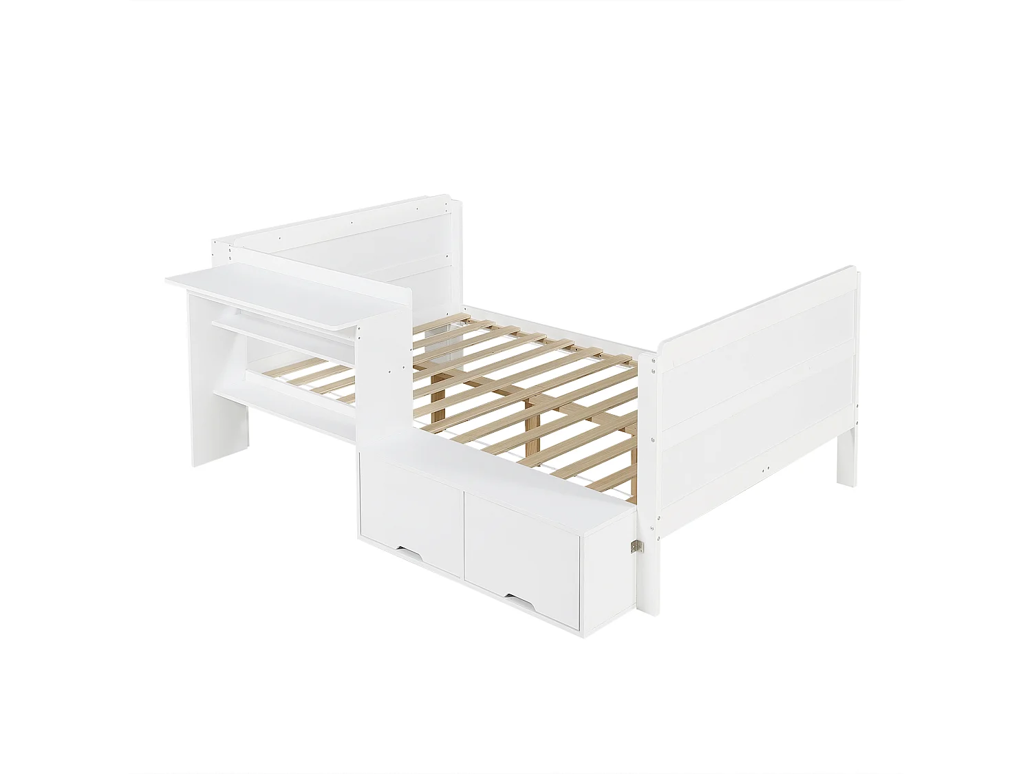 Lit en bois 120x200 cm - avec bureau et compartiment de rangement - peut être installé à gauche ou à droite - blanc (sans matelas)