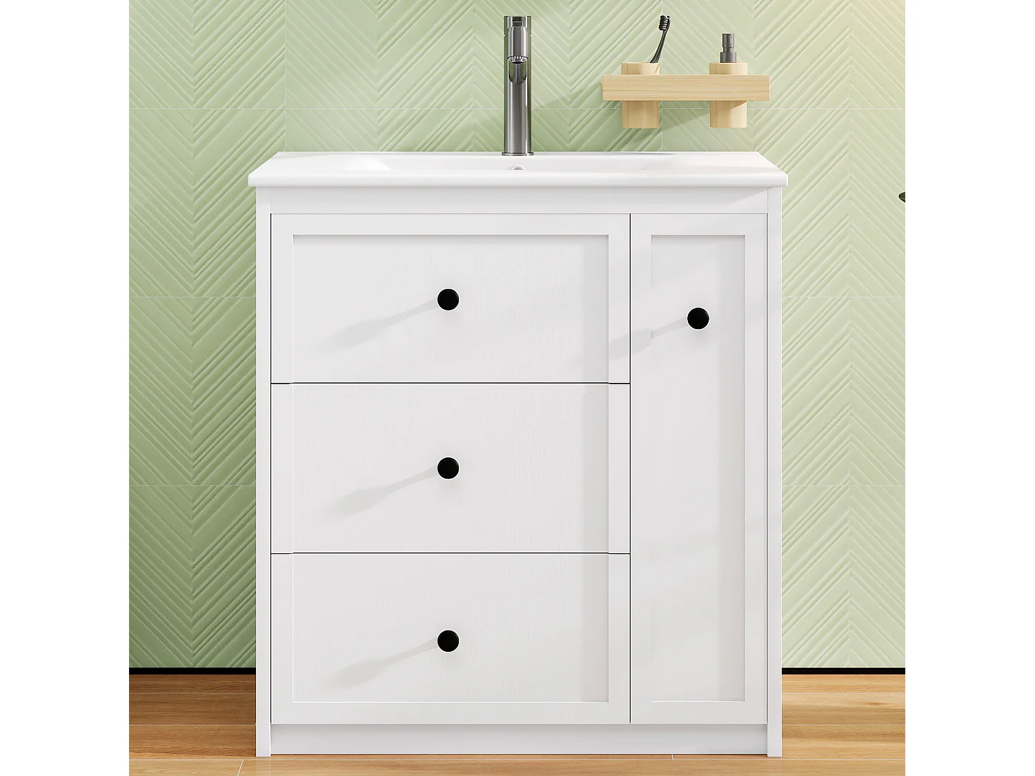 Mobile bagno con lavabo in ceramica e 4 cassetti - MDF e ceramica - 76,2 x 46,2 x 82 cm - Bianco