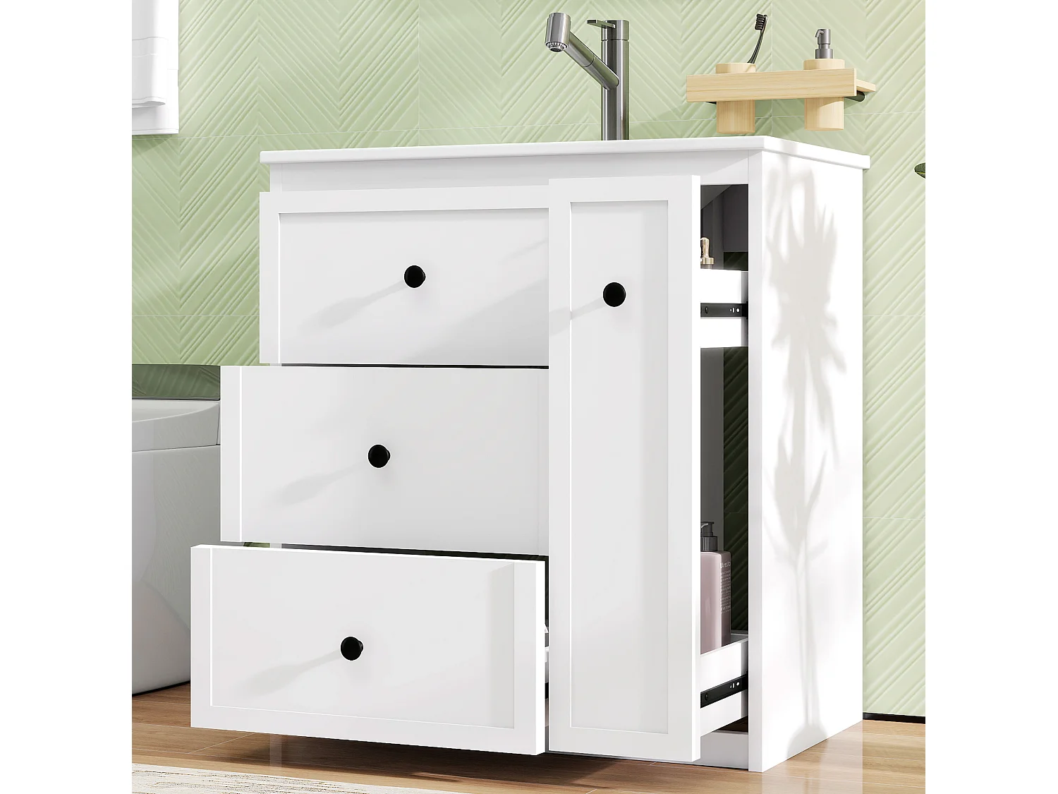 Mobile bagno con lavabo in ceramica e 4 cassetti - MDF e ceramica - 76,2 x 46,2 x 82 cm - Bianco