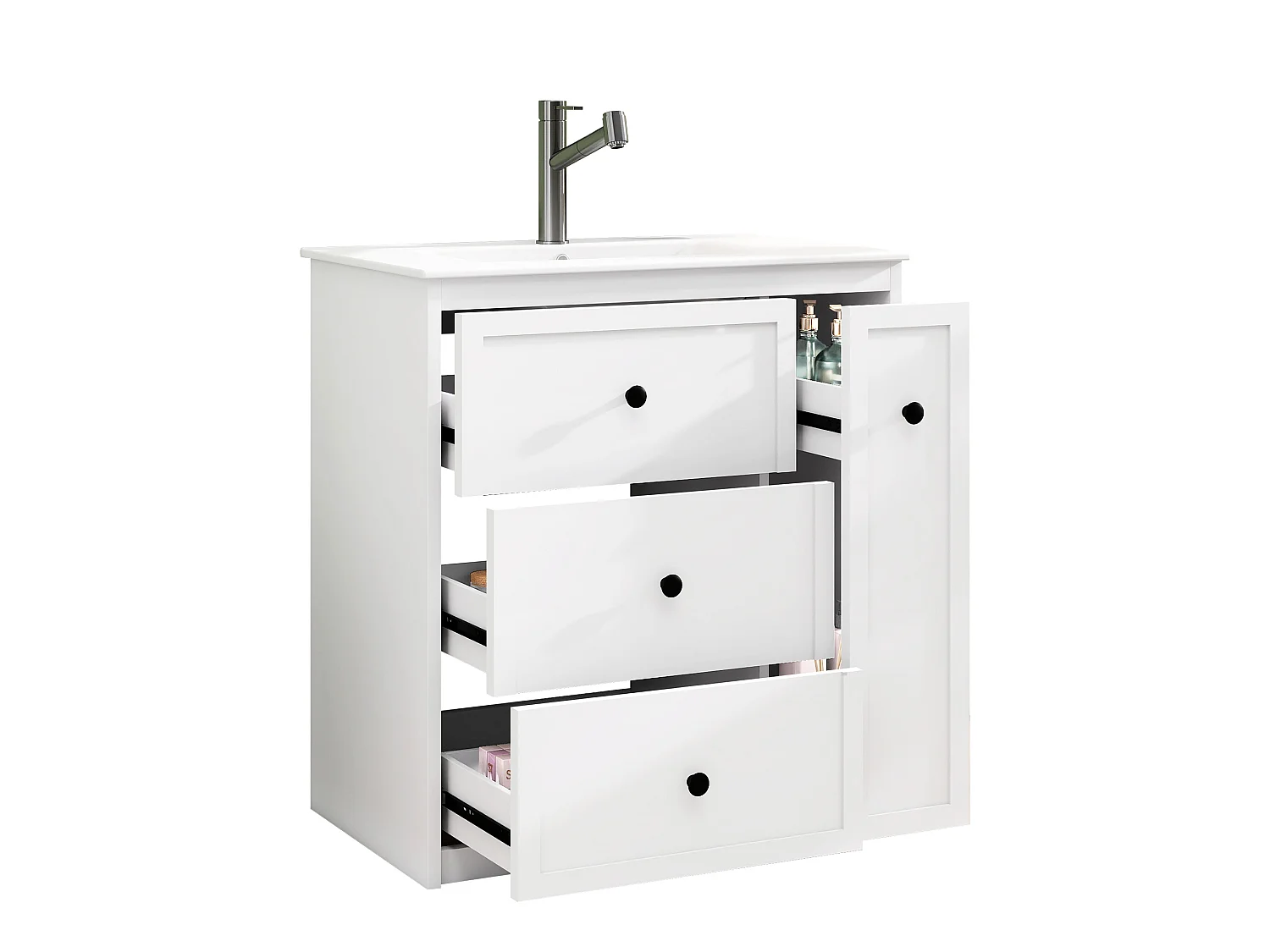 Mobile bagno con lavabo in ceramica e 4 cassetti - MDF e ceramica - 76,2 x 46,2 x 82 cm - Bianco