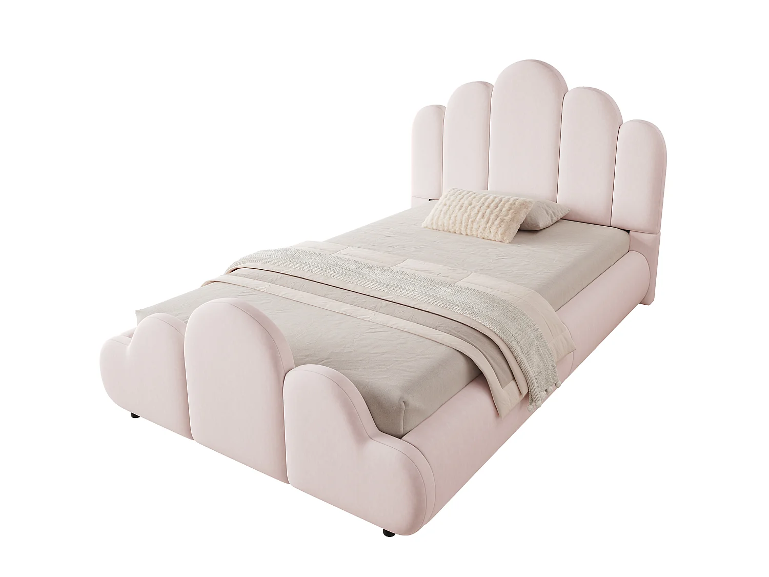 Lit enfant capitonné 90 x 200 cm - Tête de lit capitonnée - Coins arrondis - Tissu velours - Rose (Matelas non inclus)