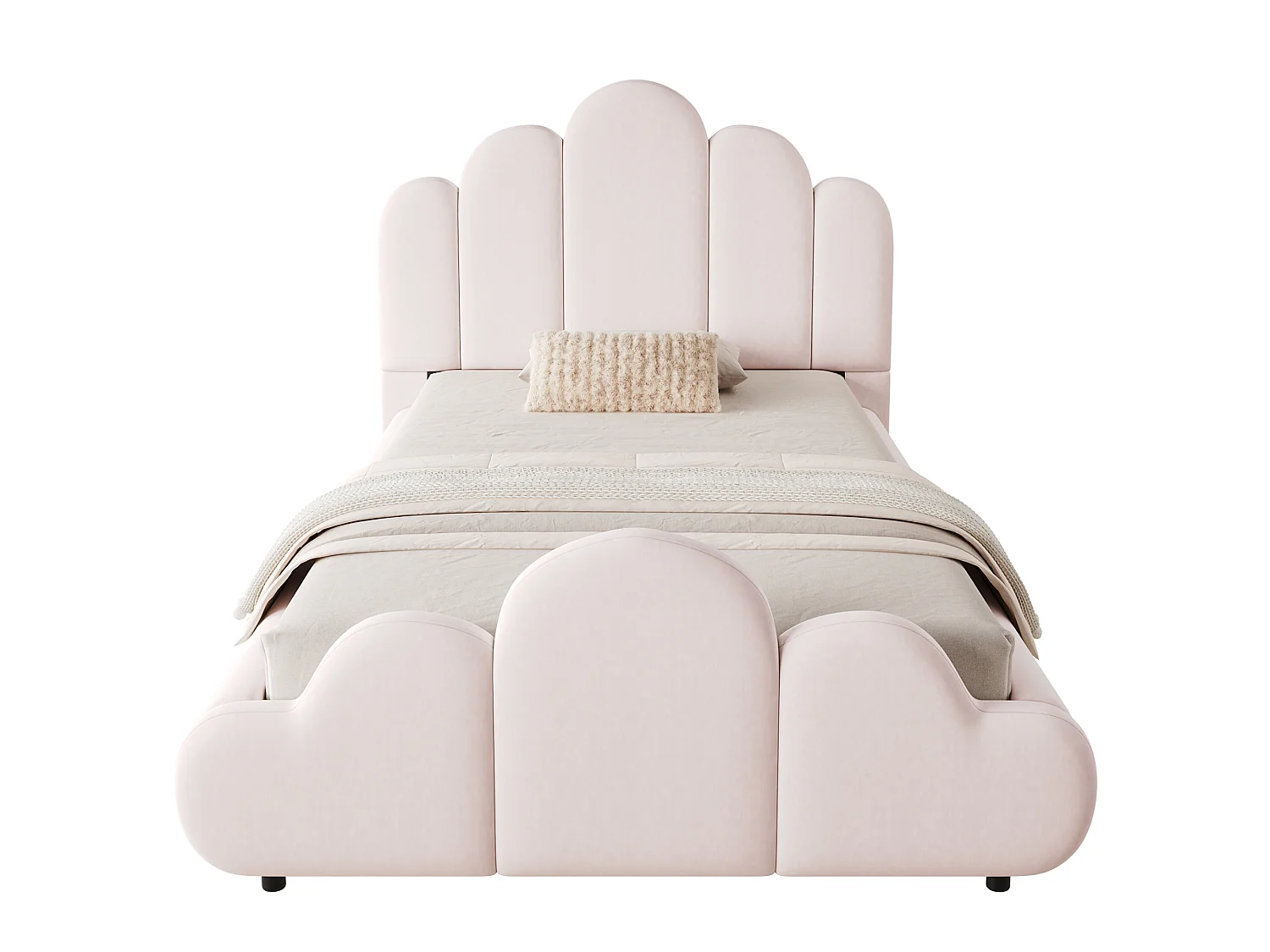 Lit enfant capitonné 90 x 200 cm - Tête de lit capitonnée - Coins arrondis - Tissu velours - Rose (Matelas non inclus)
