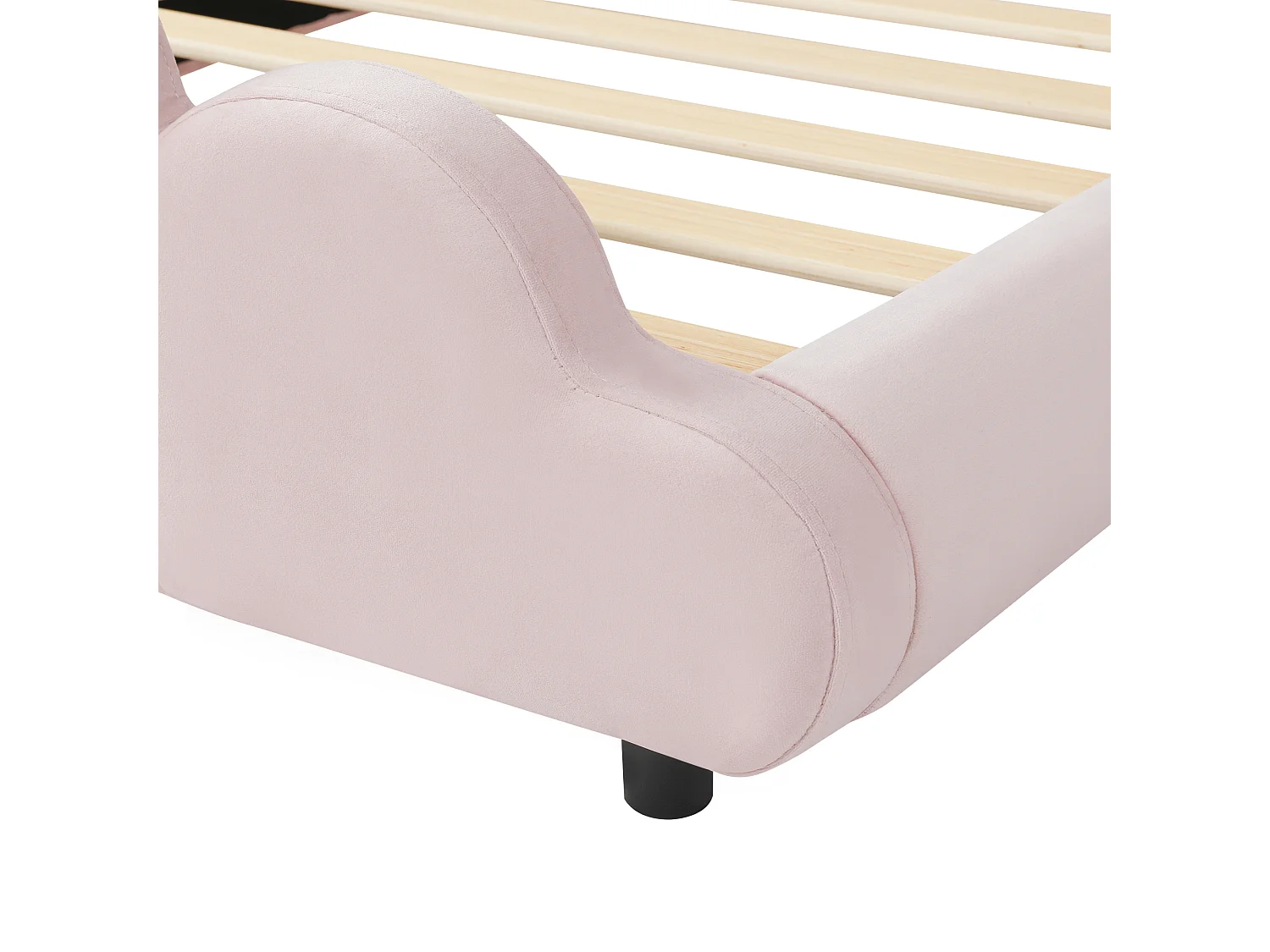 Lit enfant capitonné 90 x 200 cm - Tête de lit capitonnée - Coins arrondis - Tissu velours - Rose (Matelas non inclus)