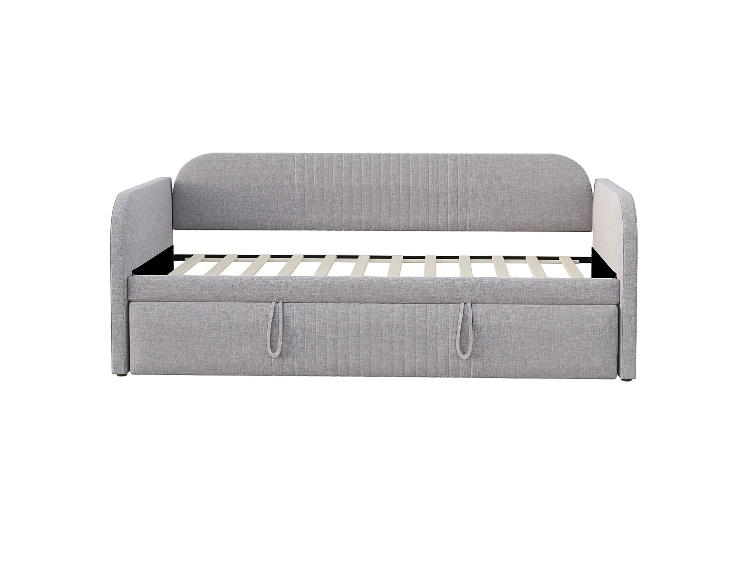 Lit gigogne 90/180x190 cm - lit canapé en tissu lin - avec sommier à lattes - Gris clair