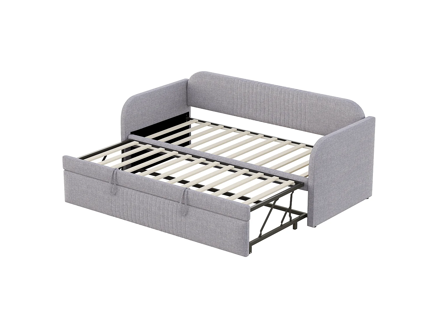 Lit gigogne 90/180x190 cm - lit canapé en tissu lin - avec sommier à lattes - Gris clair