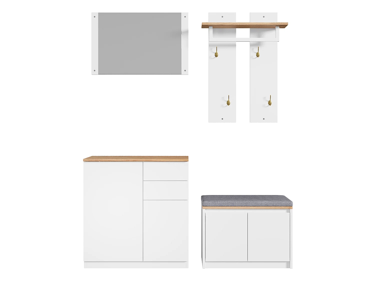 Zestaw wieszakowy do przedpokoju 130x35x124.5cm - z lustrem i szafką na buty - ławka na buty i stojak na ubrania - Biały