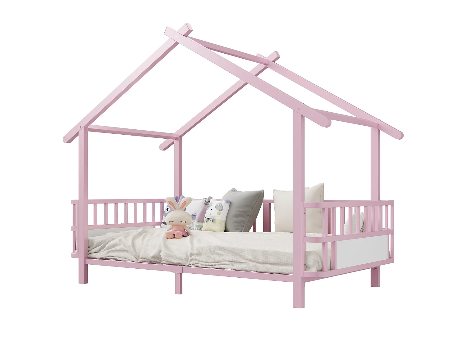 Kinder-Hochbett 90 x 200 cm mit Sicherheitsgittern – Anpassbarer Metallrahmen – Rosa (Matratze nicht im Lieferumfang enthalten)