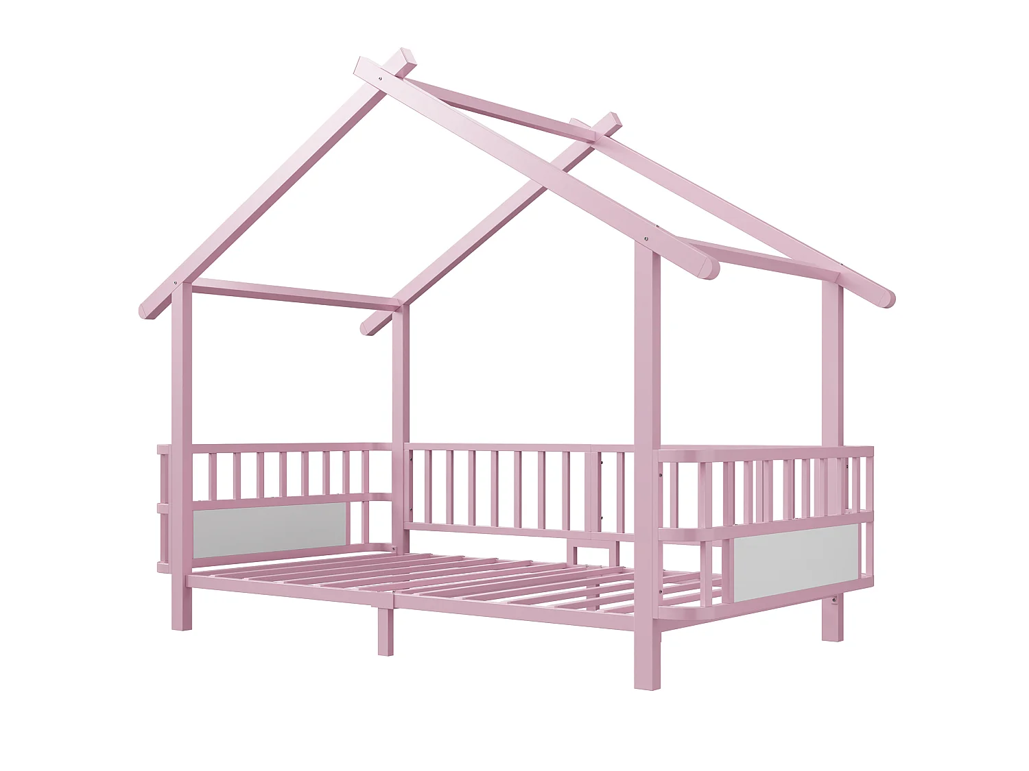 Kinder-Hochbett 90 x 200 cm mit Sicherheitsgittern – Anpassbarer Metallrahmen – Rosa (Matratze nicht im Lieferumfang enthalten)