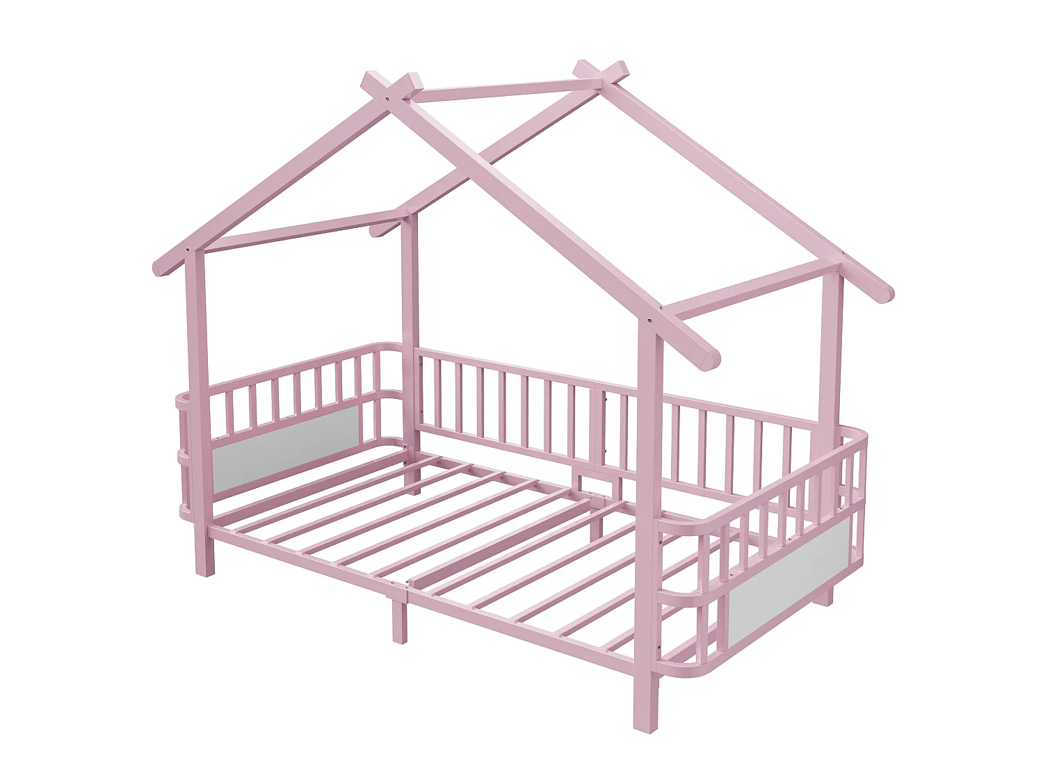 Kinder-Hochbett 90 x 200 cm mit Sicherheitsgittern – Anpassbarer Metallrahmen – Rosa (Matratze nicht im Lieferumfang enthalten)