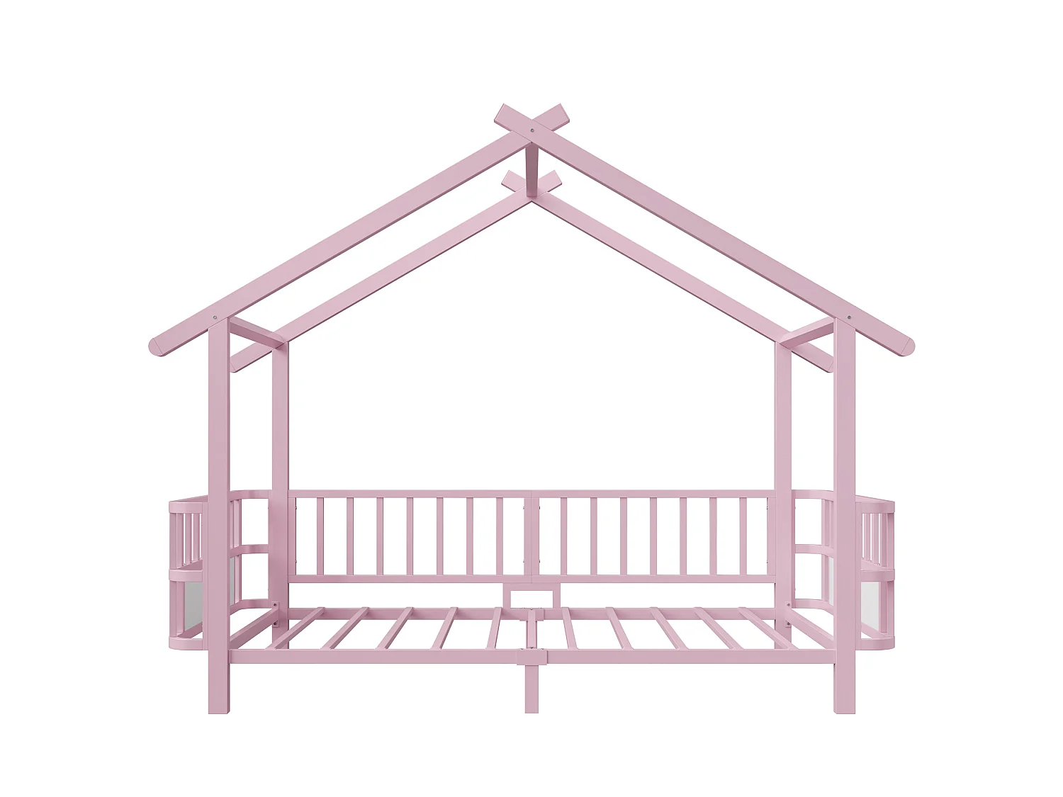 Kinder-Hochbett 90 x 200 cm mit Sicherheitsgittern – Anpassbarer Metallrahmen – Rosa (Matratze nicht im Lieferumfang enthalten)