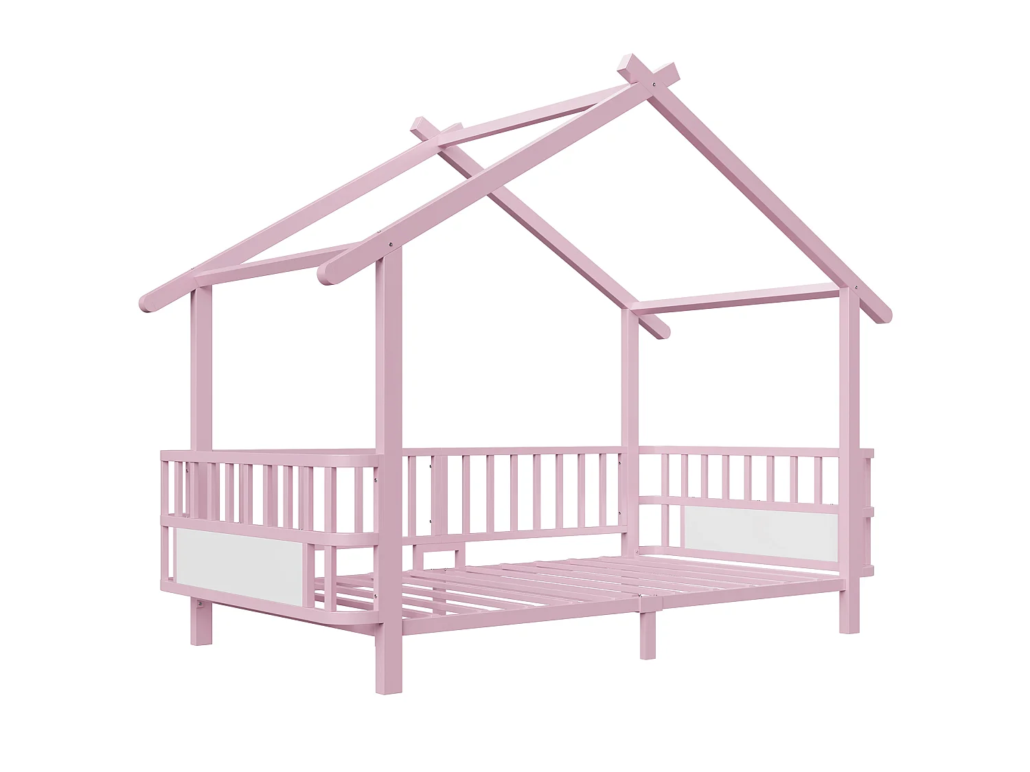 Kinder-Hochbett 90 x 200 cm mit Sicherheitsgittern – Anpassbarer Metallrahmen – Rosa (Matratze nicht im Lieferumfang enthalten)