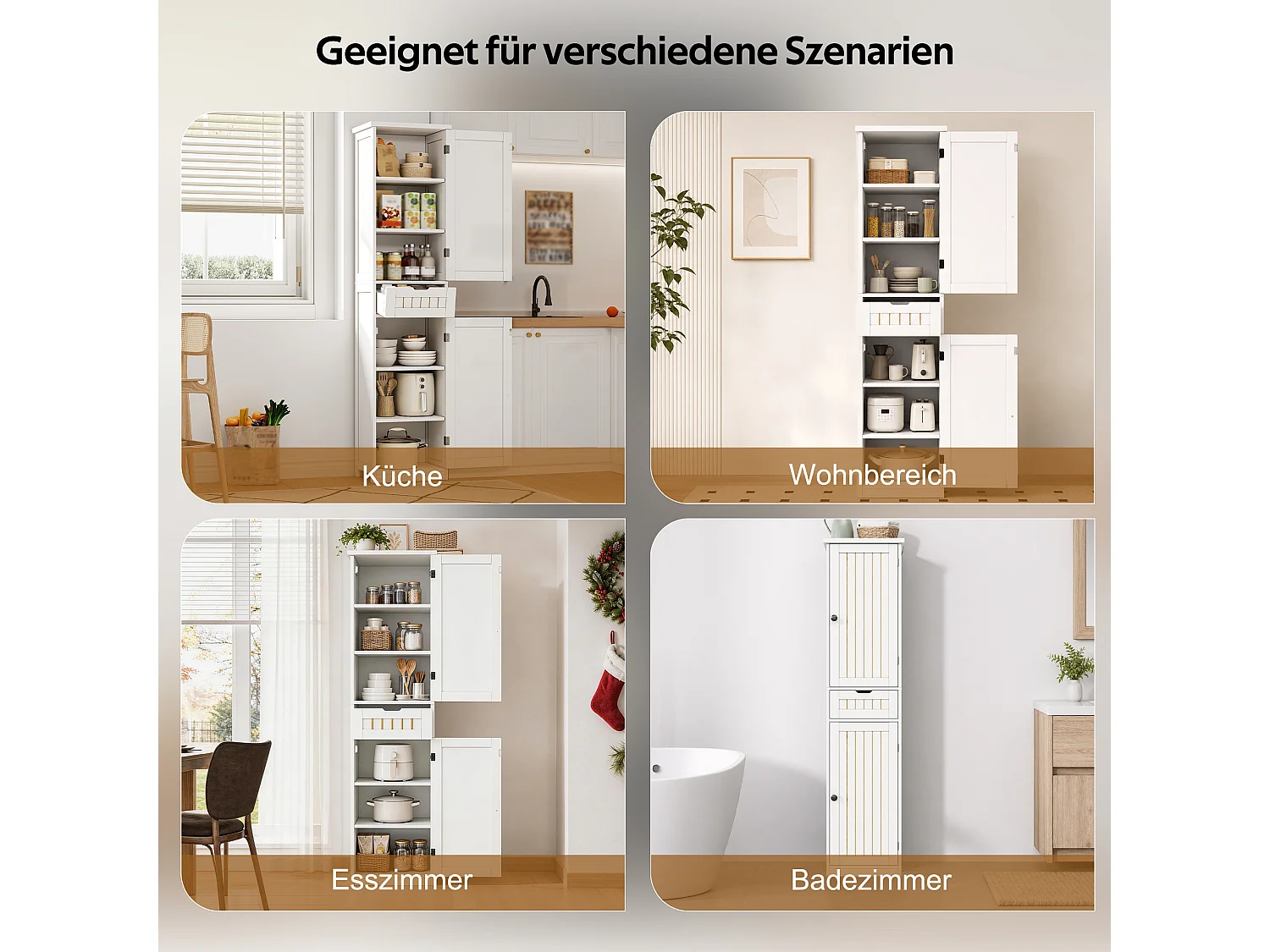 Colonne de rangement avec 2 portes, 1 tiroir et 4 étagères réglables, buffet de cuisine - 40 x 30 x 170 cm - MDF - Blanc
