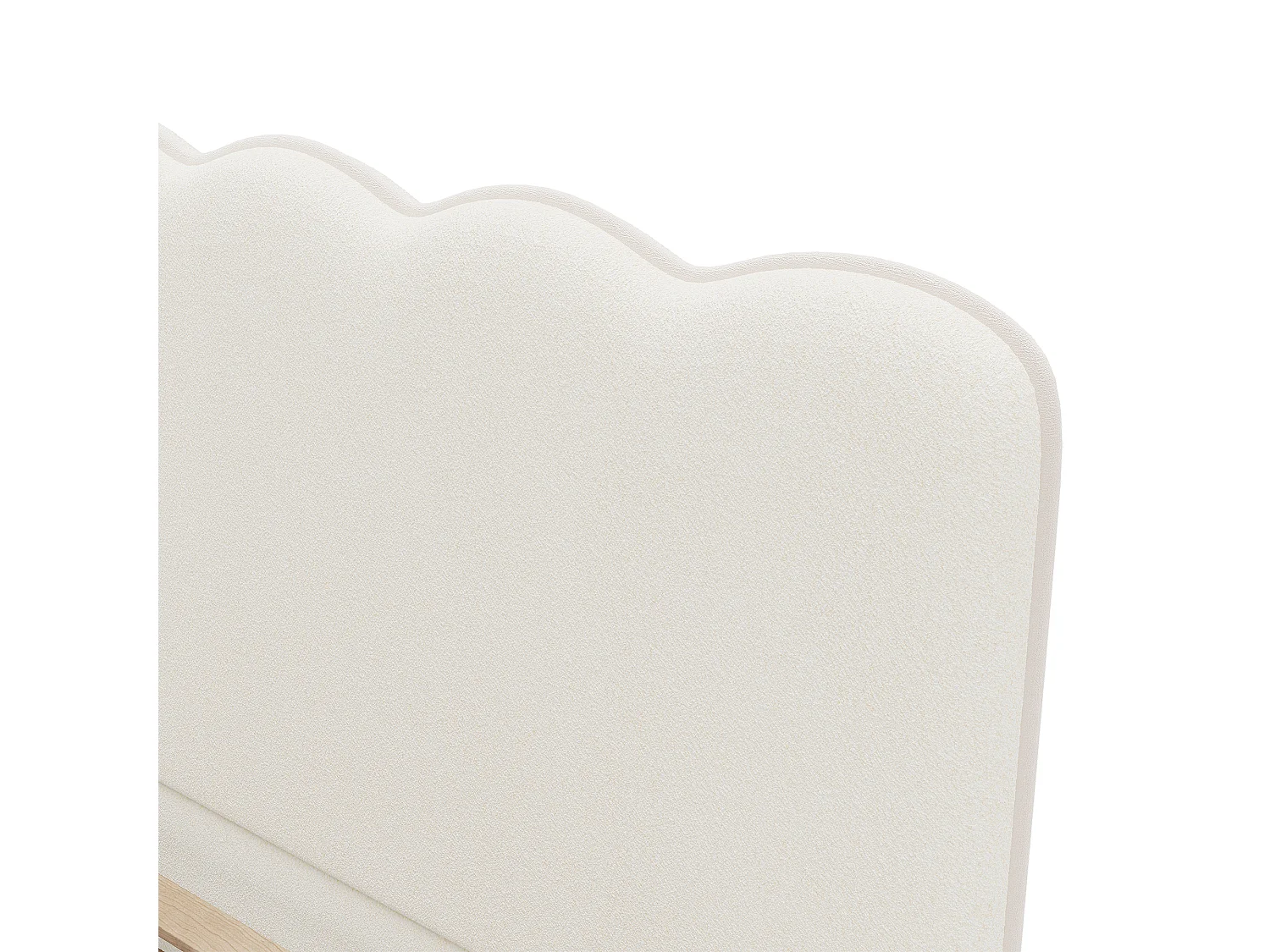 Lit simple capitonné 90x200 cm - Lit enfant avec tête de lit capitonnée - Pieds en bois massif - Tissu à boucles - Blanc (sans matelas)