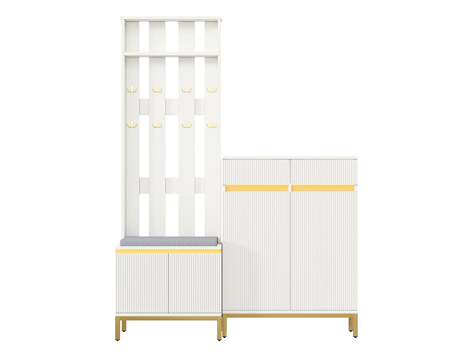 Ensemble vestiaire d'entrée et meuble à chaussures - Avec banc, crochets et éclairage LED - MDF+panneaux de particules - Blanc