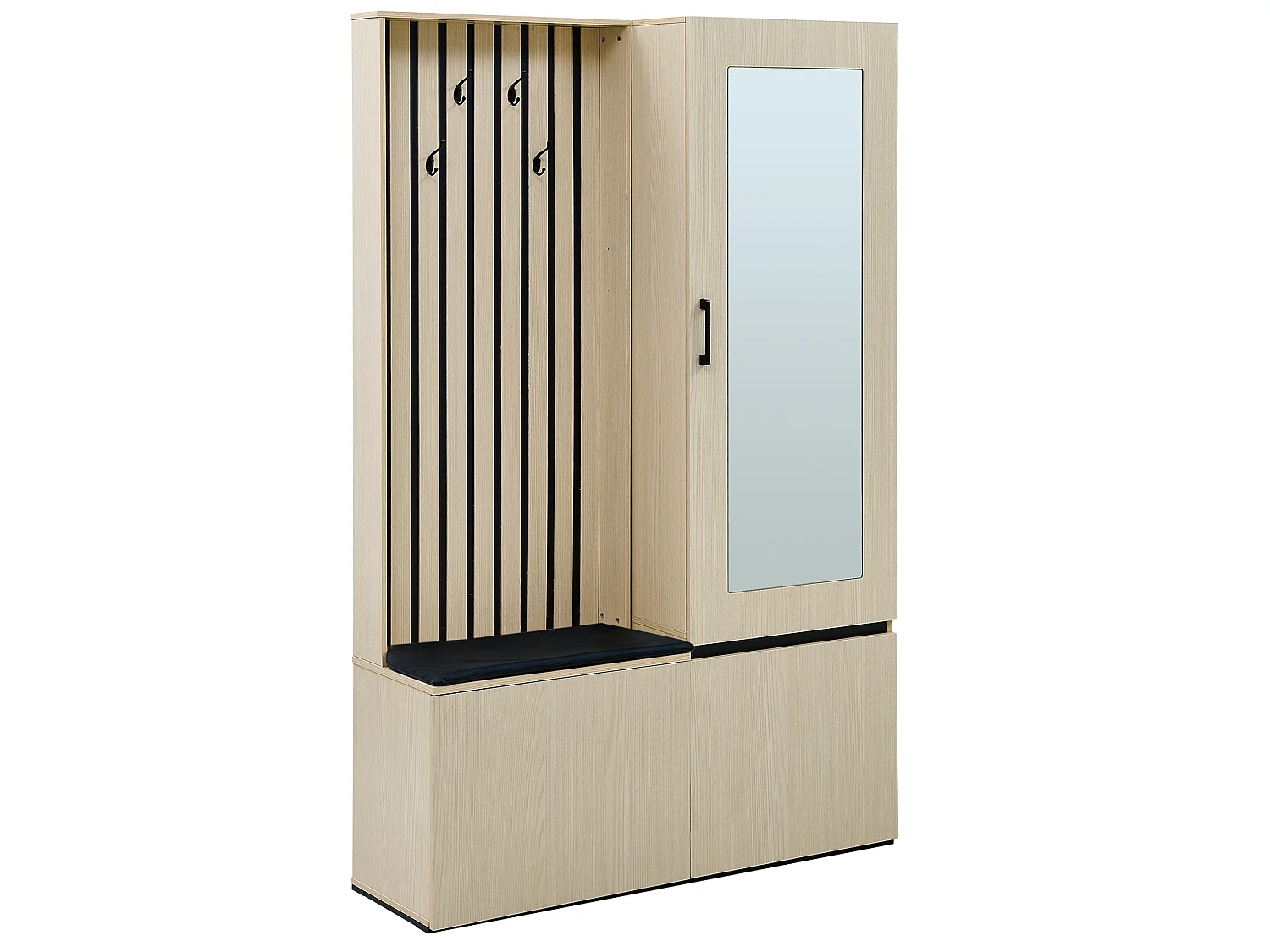 Schuhaufbewahrung mit Spiegelschrank, Sitzbank, Auszugsschiene und Fach – MDF – Naturholz