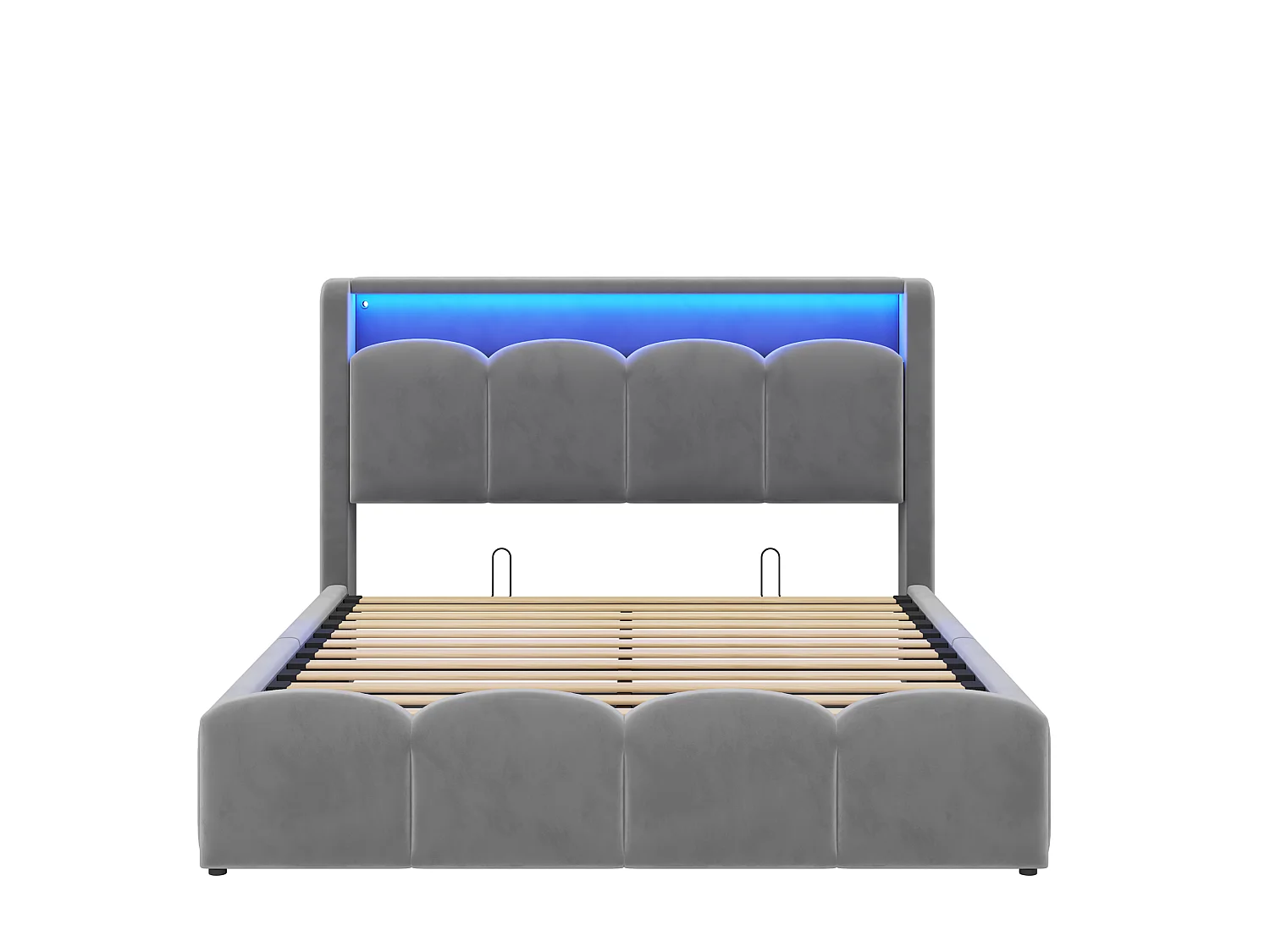 Lit coffre capitonné 140x200 - avec ports USB + Type-C - avec éclairage LED - gris (matelas non inclus)