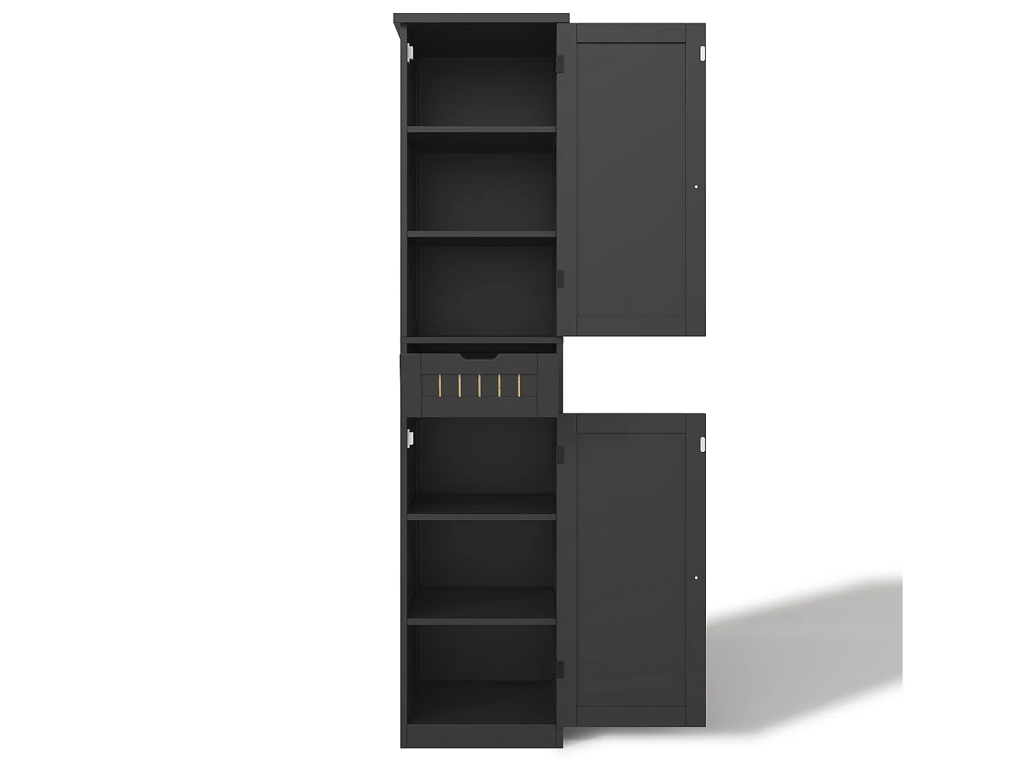 Colonne de rangement avec 2 portes, 1 tiroir et 4 étagères réglables, buffet de cuisine - 40 x 30 x 170 cm - MDF - Noir