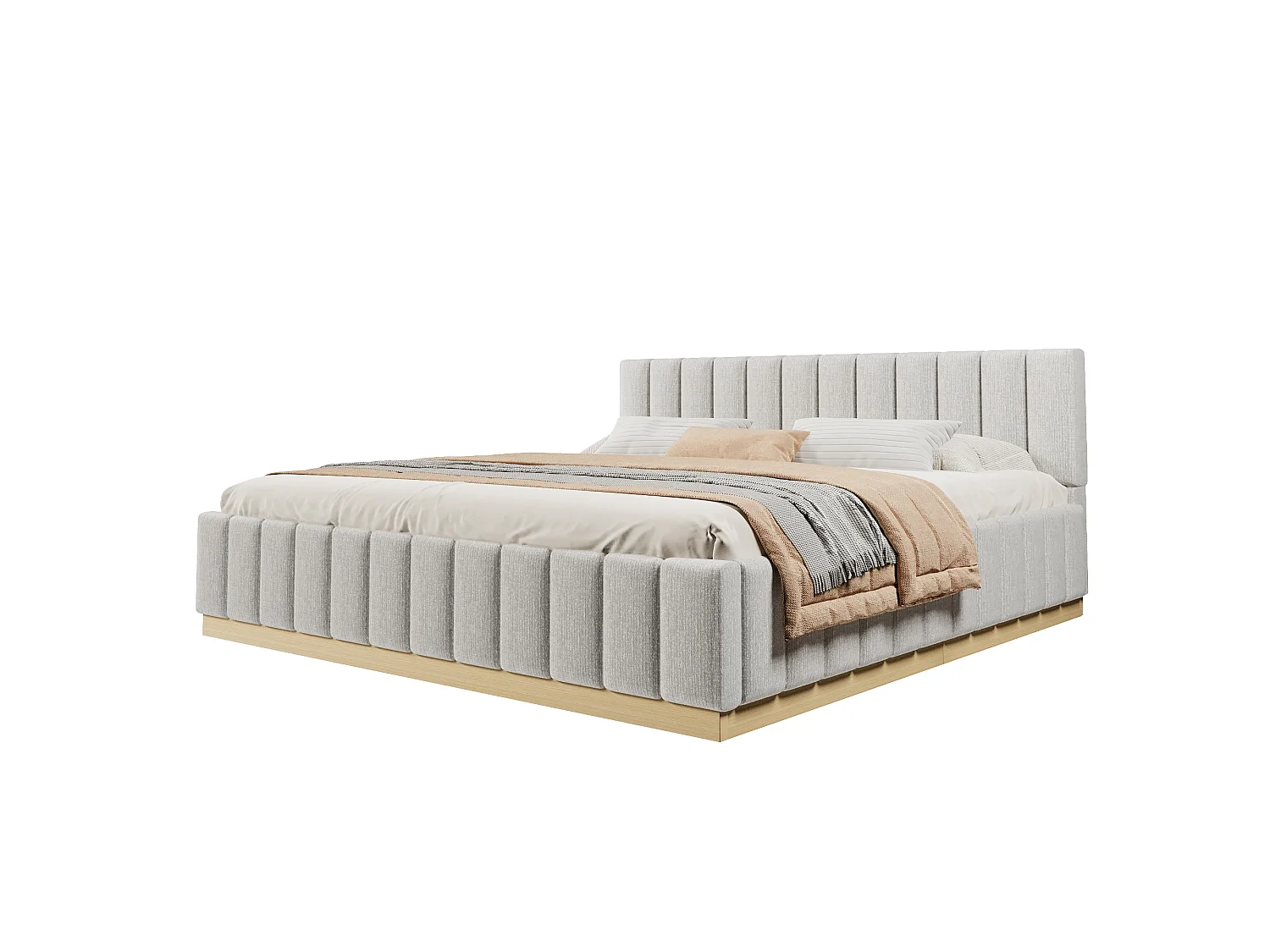 Lit double capitonné 180 x 200 cm - sommier à lattes - avec tête de lit - gris (matelas non inclus)