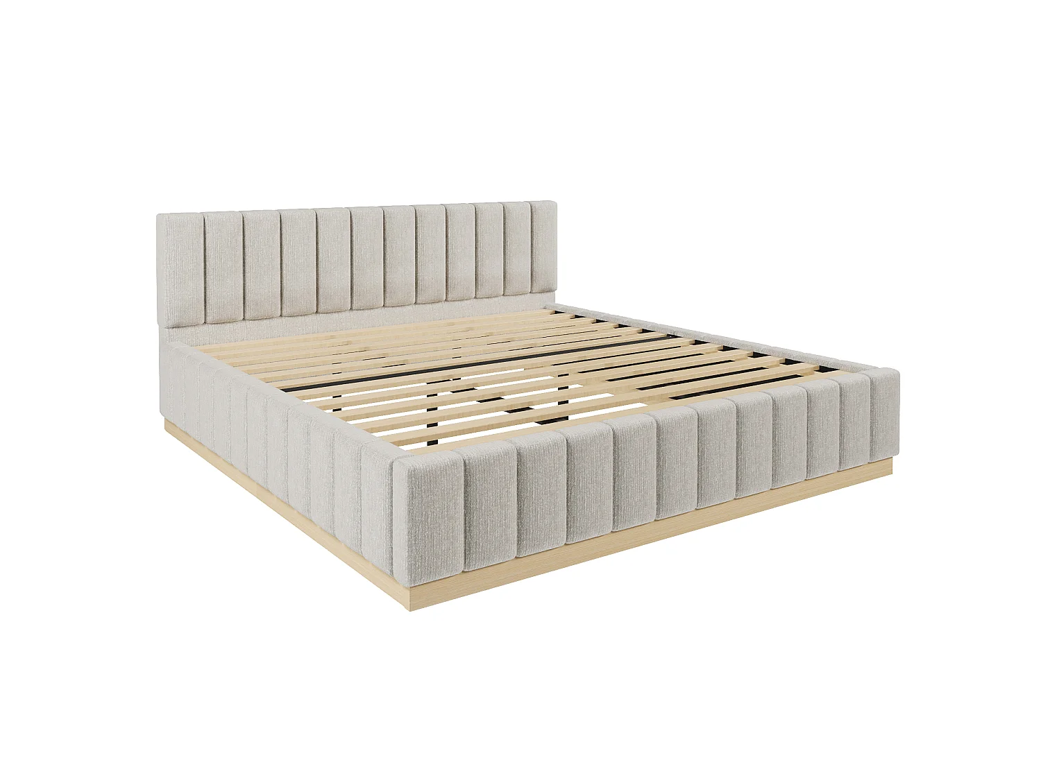 Lit double capitonné 180 x 200 cm - sommier à lattes - avec tête de lit - gris (matelas non inclus)