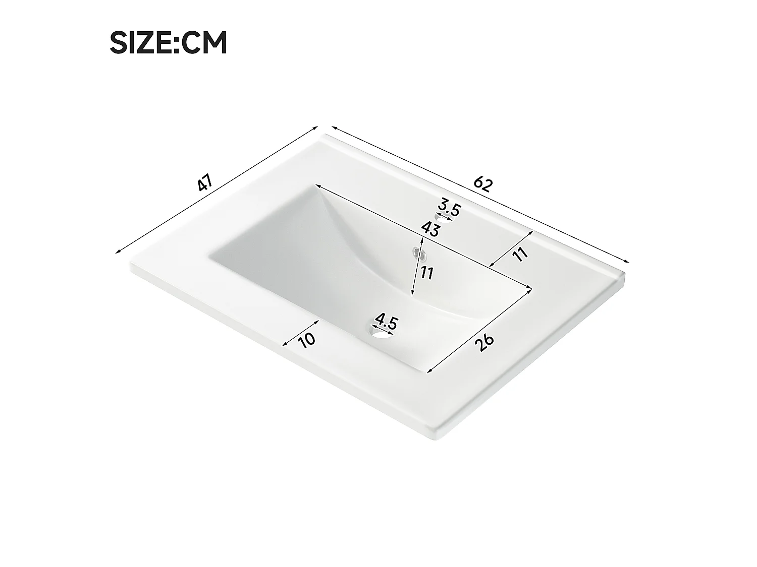 Badkamermeubel met keramische wasbak, 3 lades en 1 deur - MDF en keramiek - 62 x 47 x 90 cm - Wit