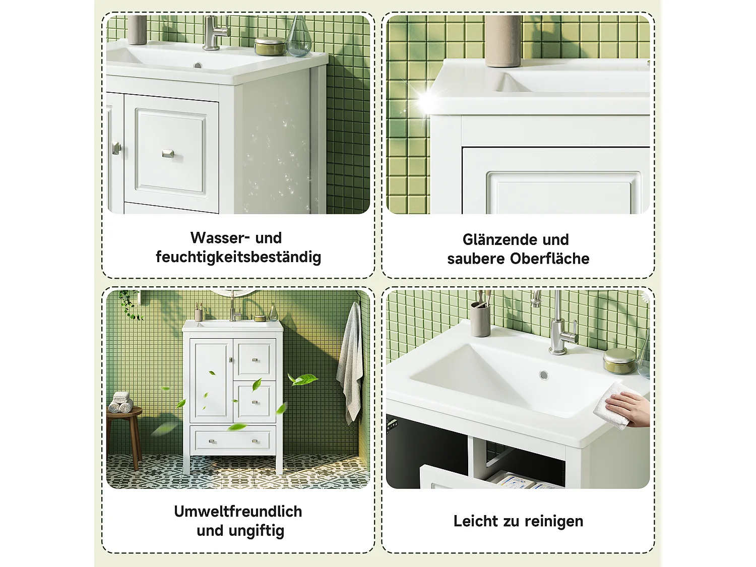 Badkamermeubel met keramische wasbak, 3 lades en 1 deur - MDF en keramiek - 62 x 47 x 90 cm - Wit