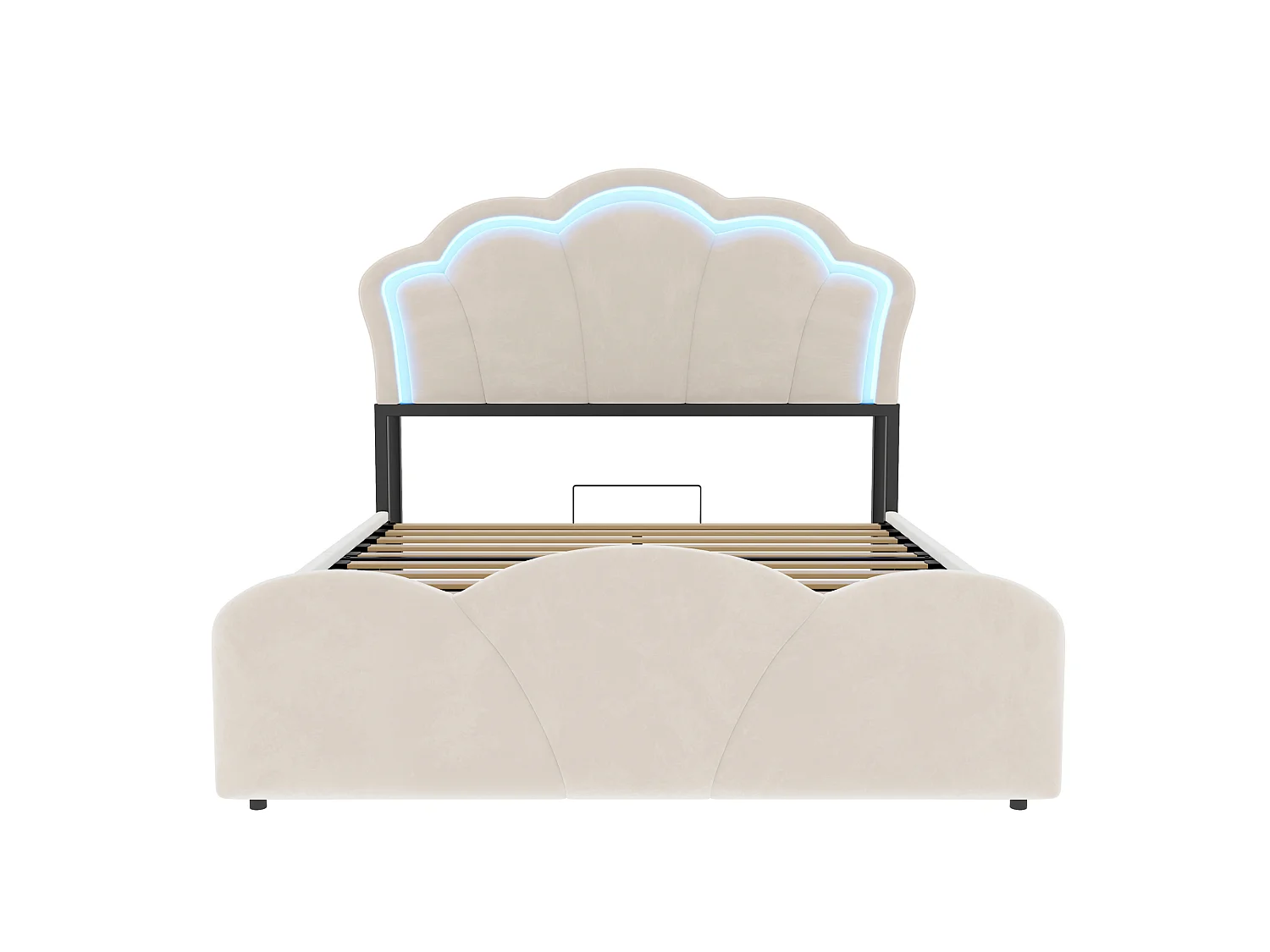 Lit coffre capitonné 140 x 200 cm - avec lumière LED - avec prise électrique intégrée - beige (matelas non inclus)