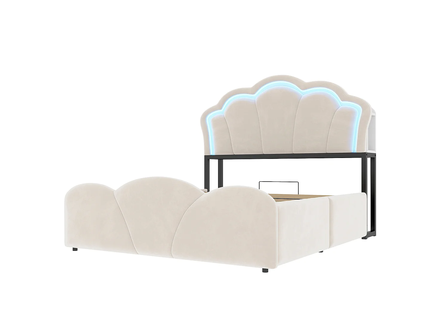 Lit coffre capitonné 140 x 200 cm - avec lumière LED - avec prise électrique intégrée - beige (matelas non inclus)