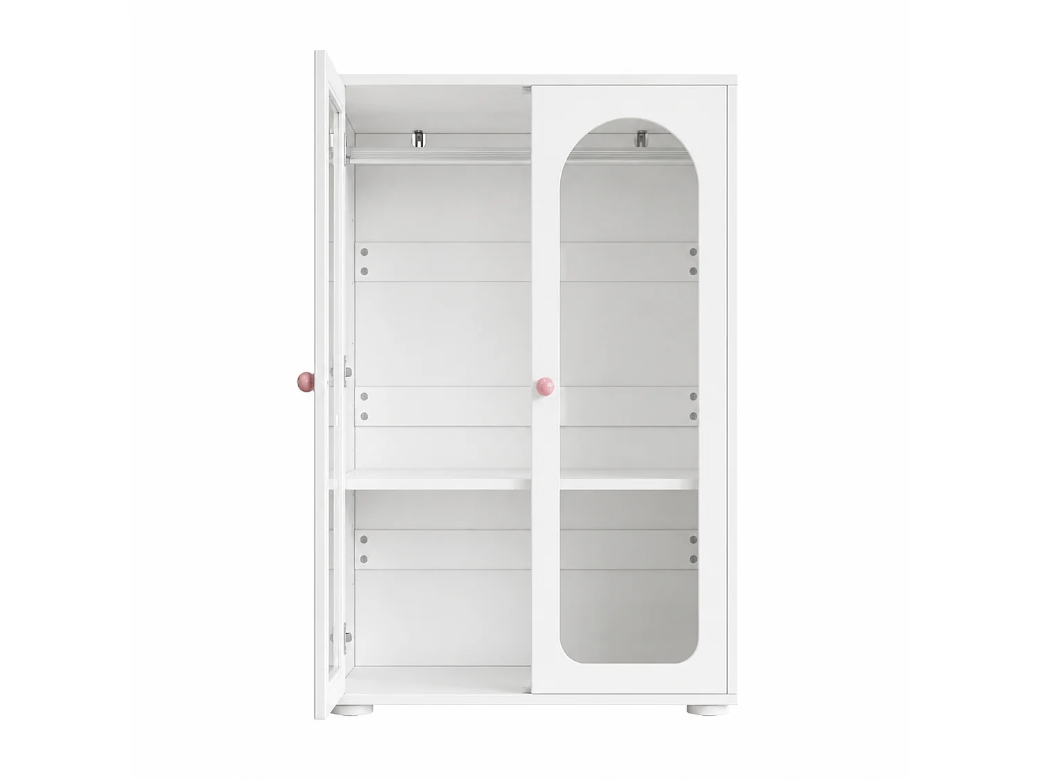 Armoire enfant 80x50x120 cm - Avec tringle - 2 portes en acrylique - Poignées en céramique - Finition peinte - Blanc