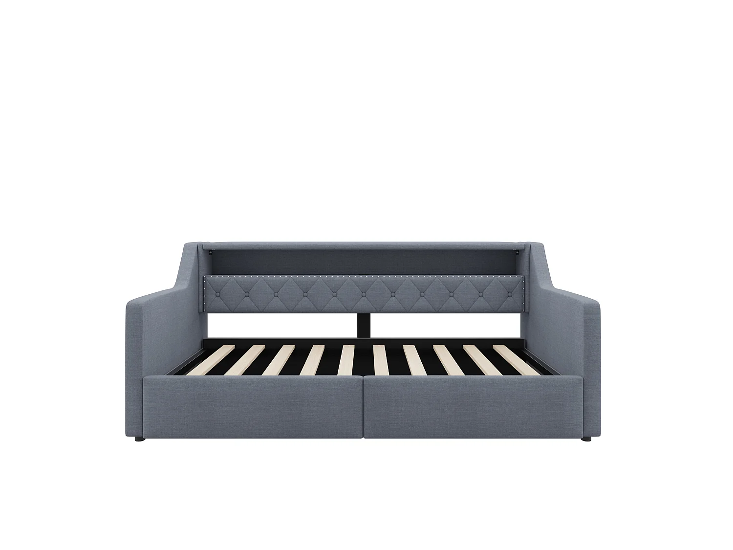 Sovesofa med opbevaringskasse 90 × 200 cm - med LED-lysbånd - med USB + Type-C-interface - linnedstof - grå (madras ikke inkluderet)