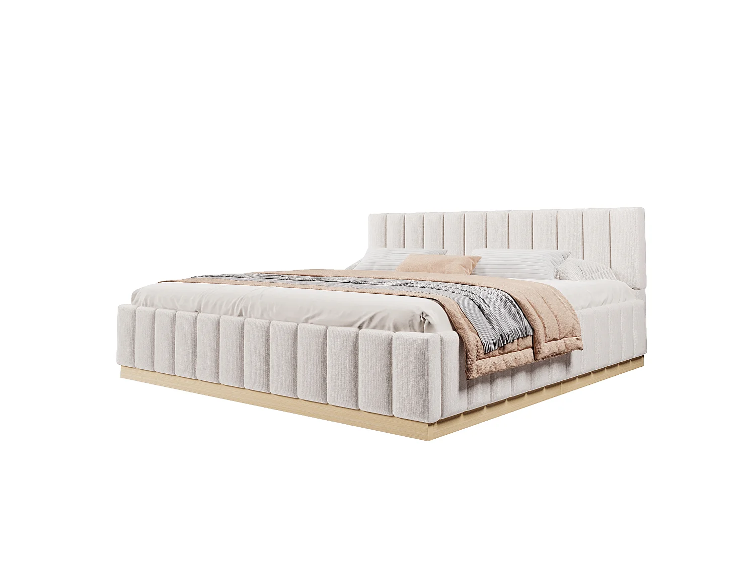 Lit double capitonné 180 x 200 cm - sommier à lattes - avec tête de lit - beige (matelas non inclus)