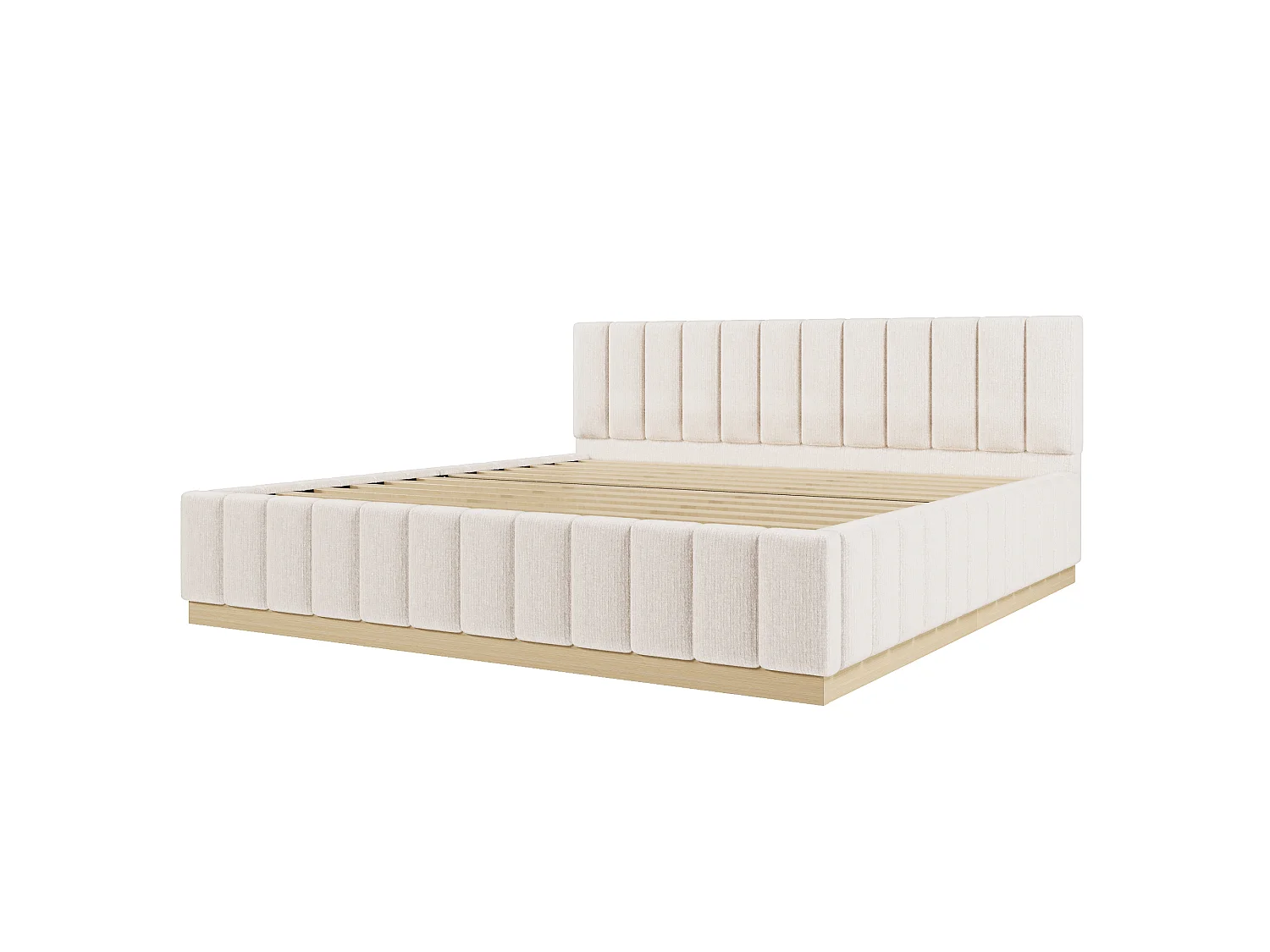 Lit double capitonné 180 x 200 cm - sommier à lattes - avec tête de lit - beige (matelas non inclus)