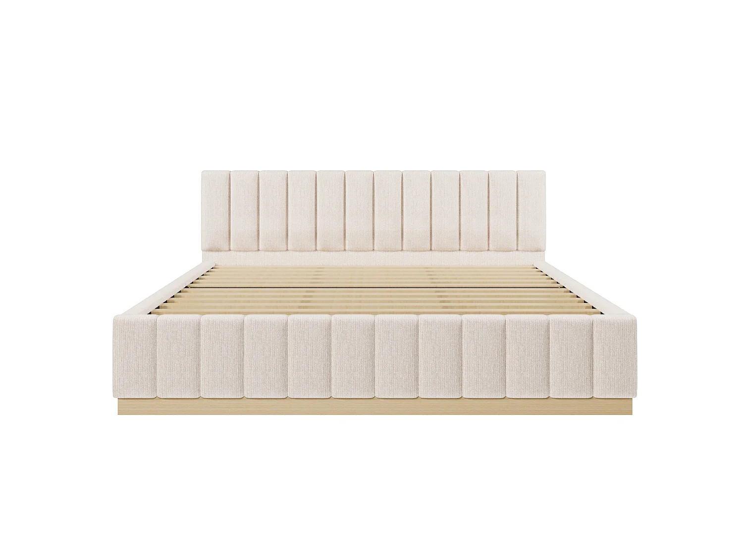 Lit double capitonné 180 x 200 cm - sommier à lattes - avec tête de lit - beige (matelas non inclus)