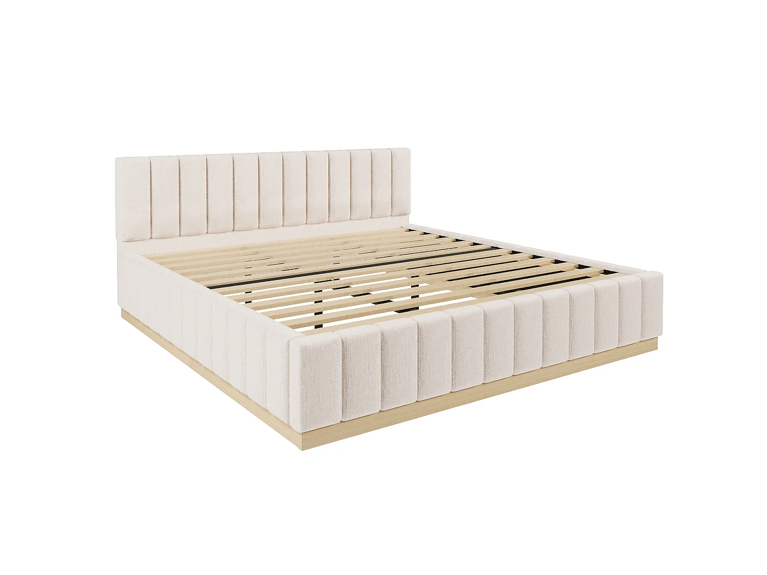 Lit double capitonné 180 x 200 cm - sommier à lattes - avec tête de lit - beige (matelas non inclus)
