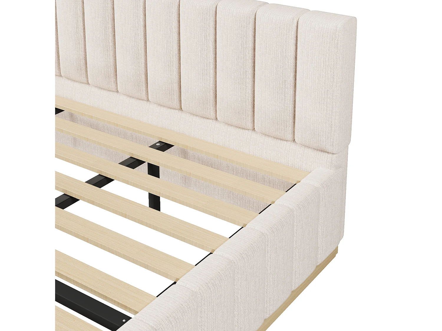 Lit double capitonné 180 x 200 cm - sommier à lattes - avec tête de lit - beige (matelas non inclus)