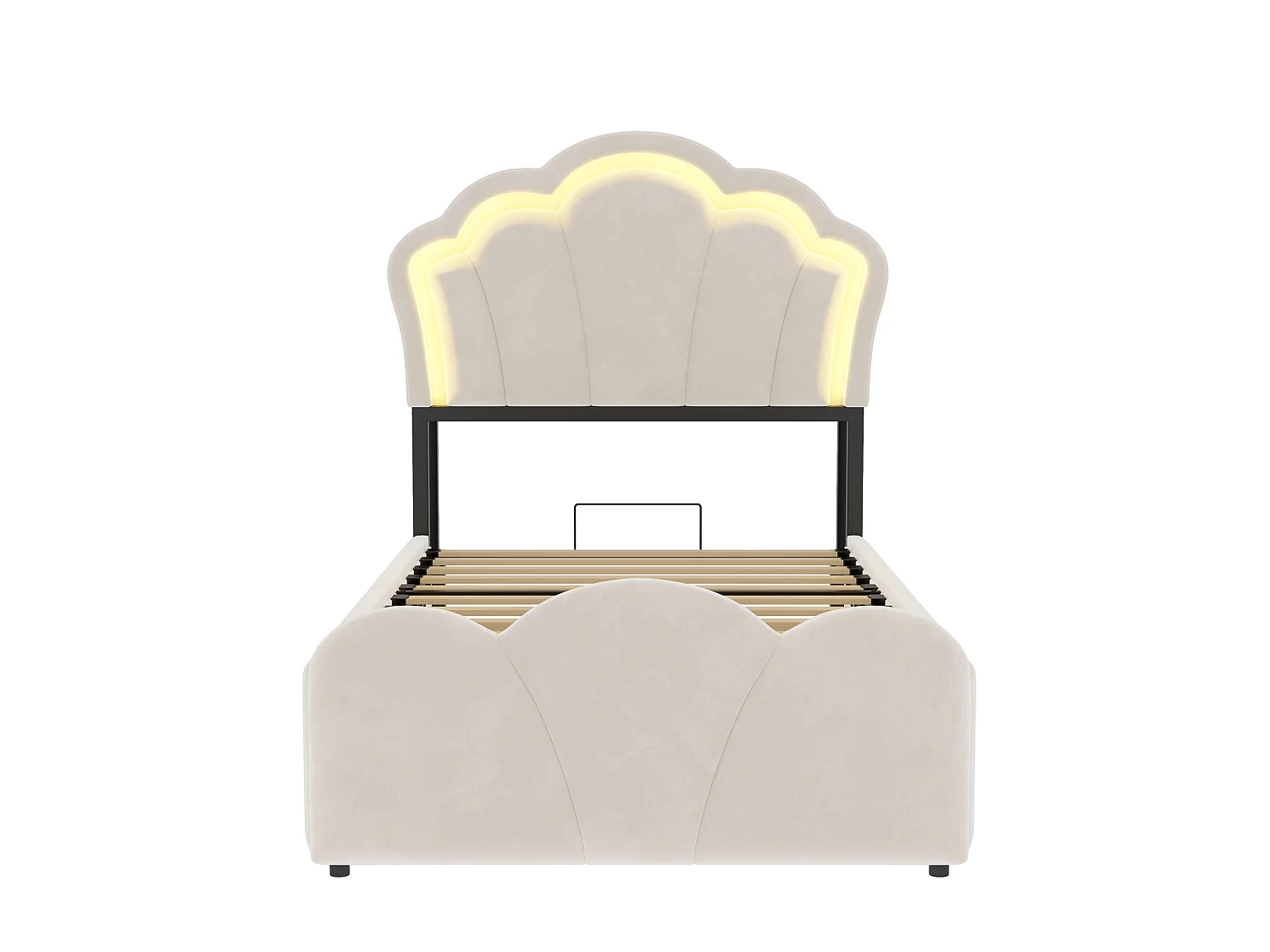 Lit coffre capitonné 90 x 200 cm - avec lumière LED - avec prise électrique intégrée - beige (matelas non inclus)