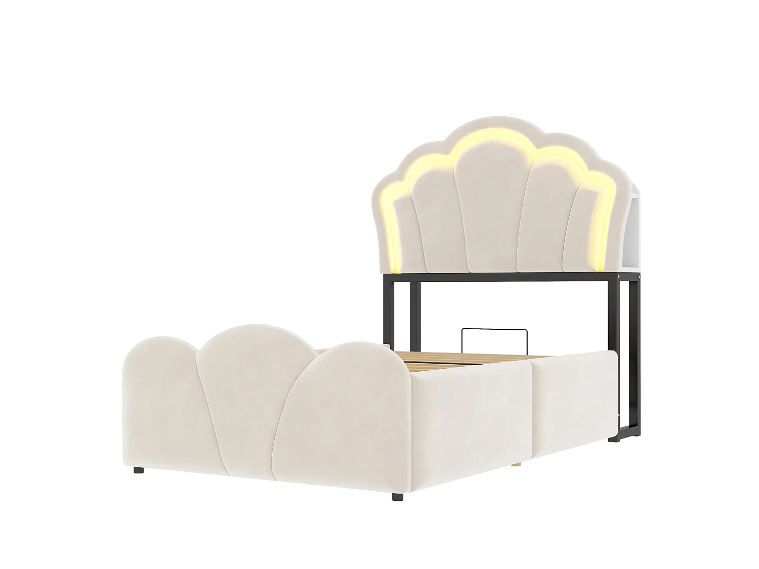 Lit coffre capitonné 90 x 200 cm - avec lumière LED - avec prise électrique intégrée - beige (matelas non inclus)