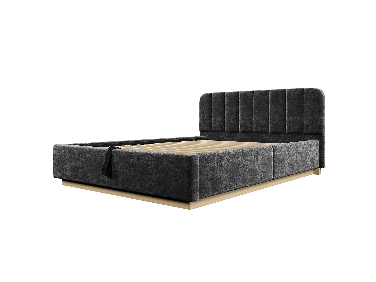 Lit coffre capitonné 140 x 200 cm - avec tête de lit capitonnée - avec bande lumineuse LED - gris (matelas non inclus)