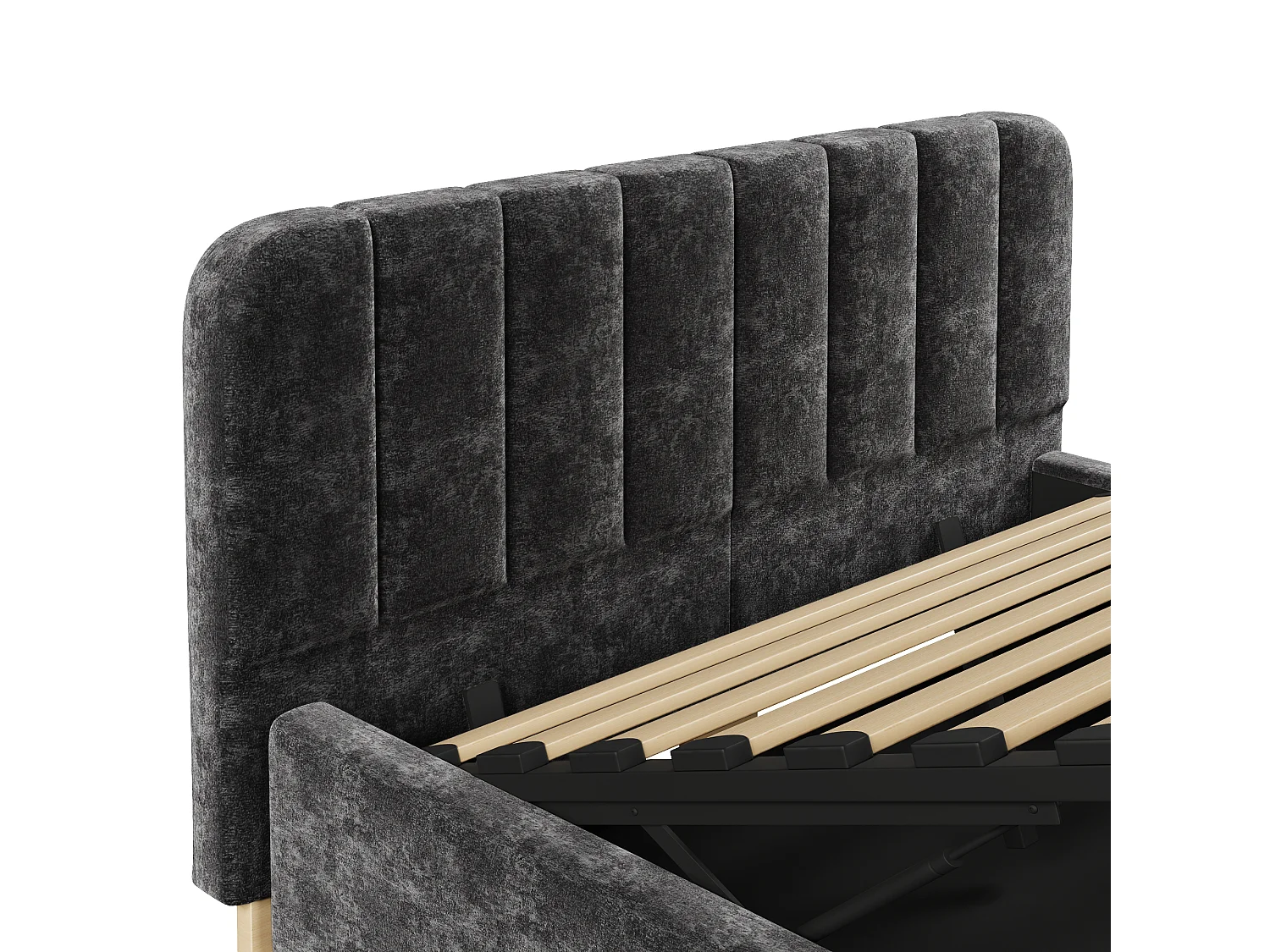 Lit coffre capitonné 140 x 200 cm - avec tête de lit capitonnée - avec bande lumineuse LED - gris (matelas non inclus)