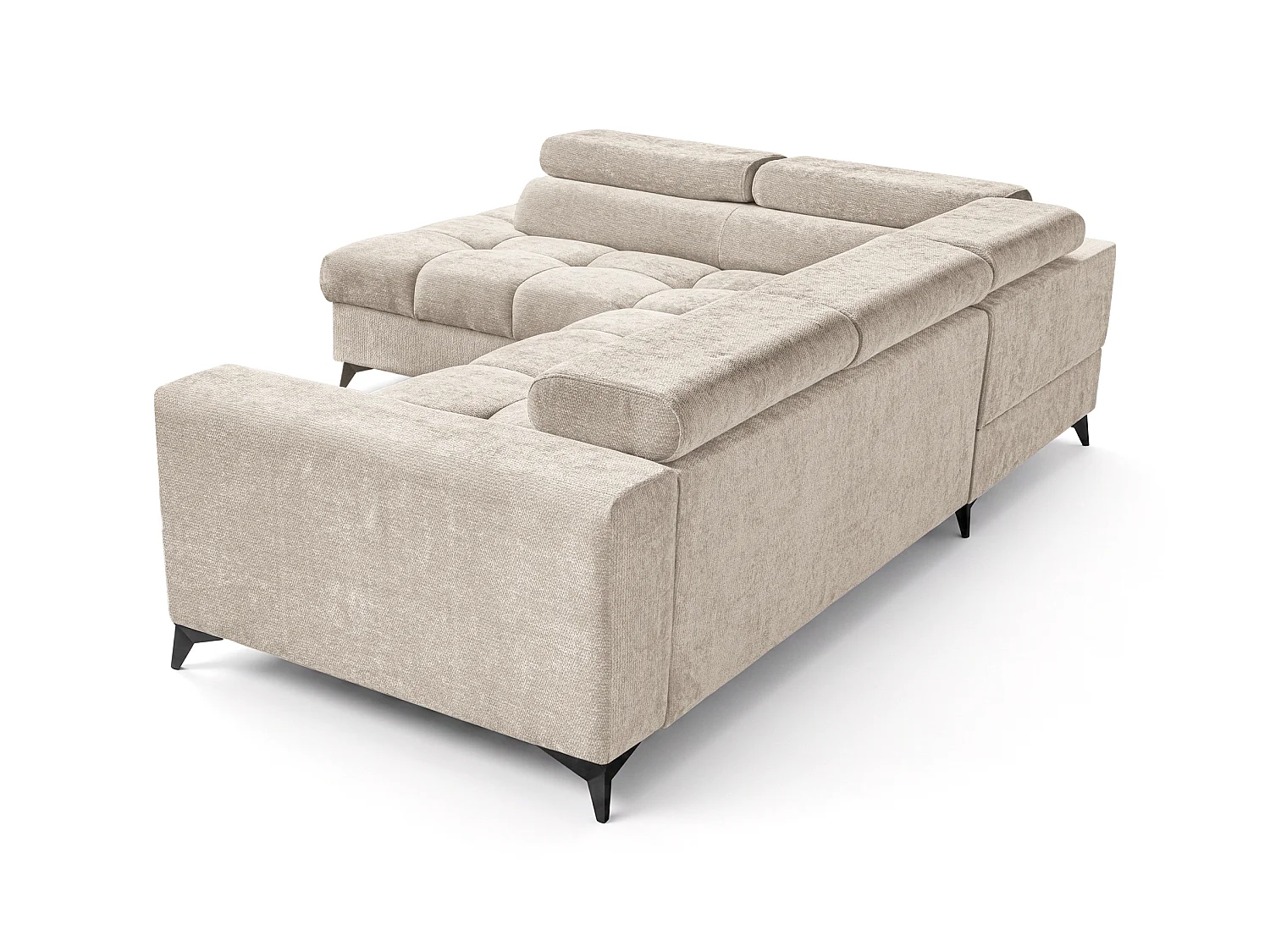 Canapé d'angle gauche convertible 5 places tissu chenille beige BEVIANO
