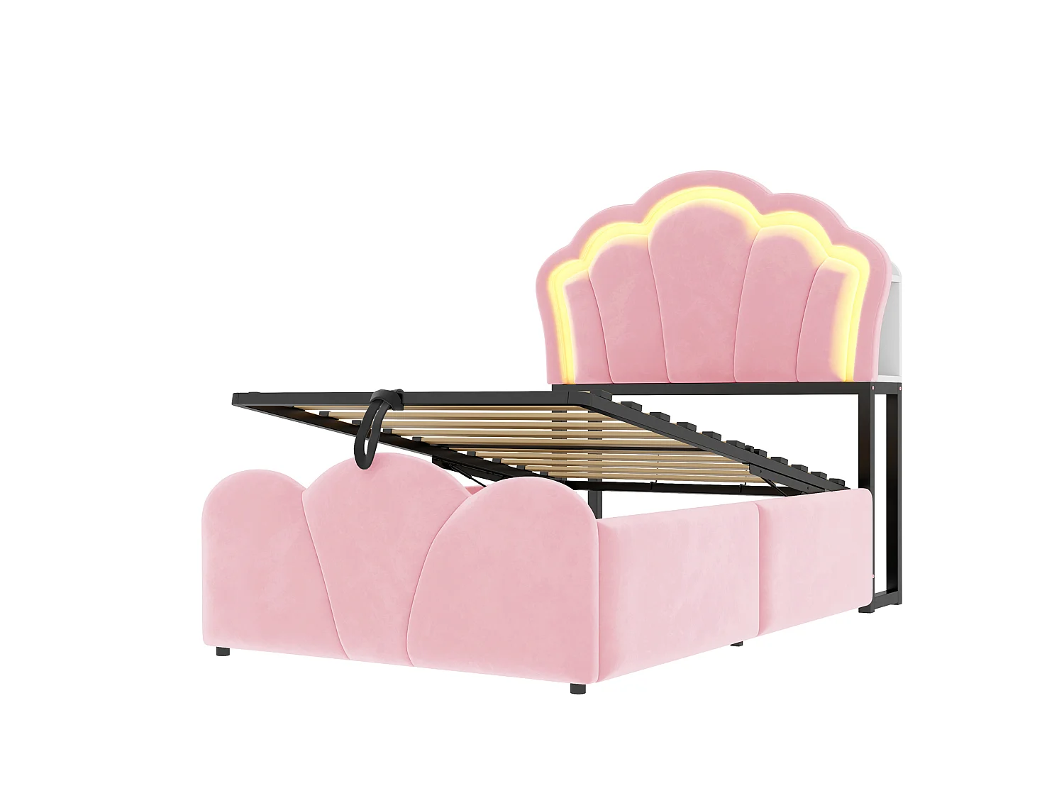 Lit coffre capitonné 90 x 200 cm - avec lumière LED - avec prise électrique intégrée - rose (matelas non inclus)