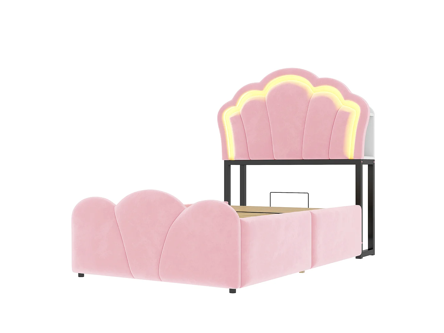 Lit coffre capitonné 90 x 200 cm - avec lumière LED - avec prise électrique intégrée - rose (matelas non inclus)